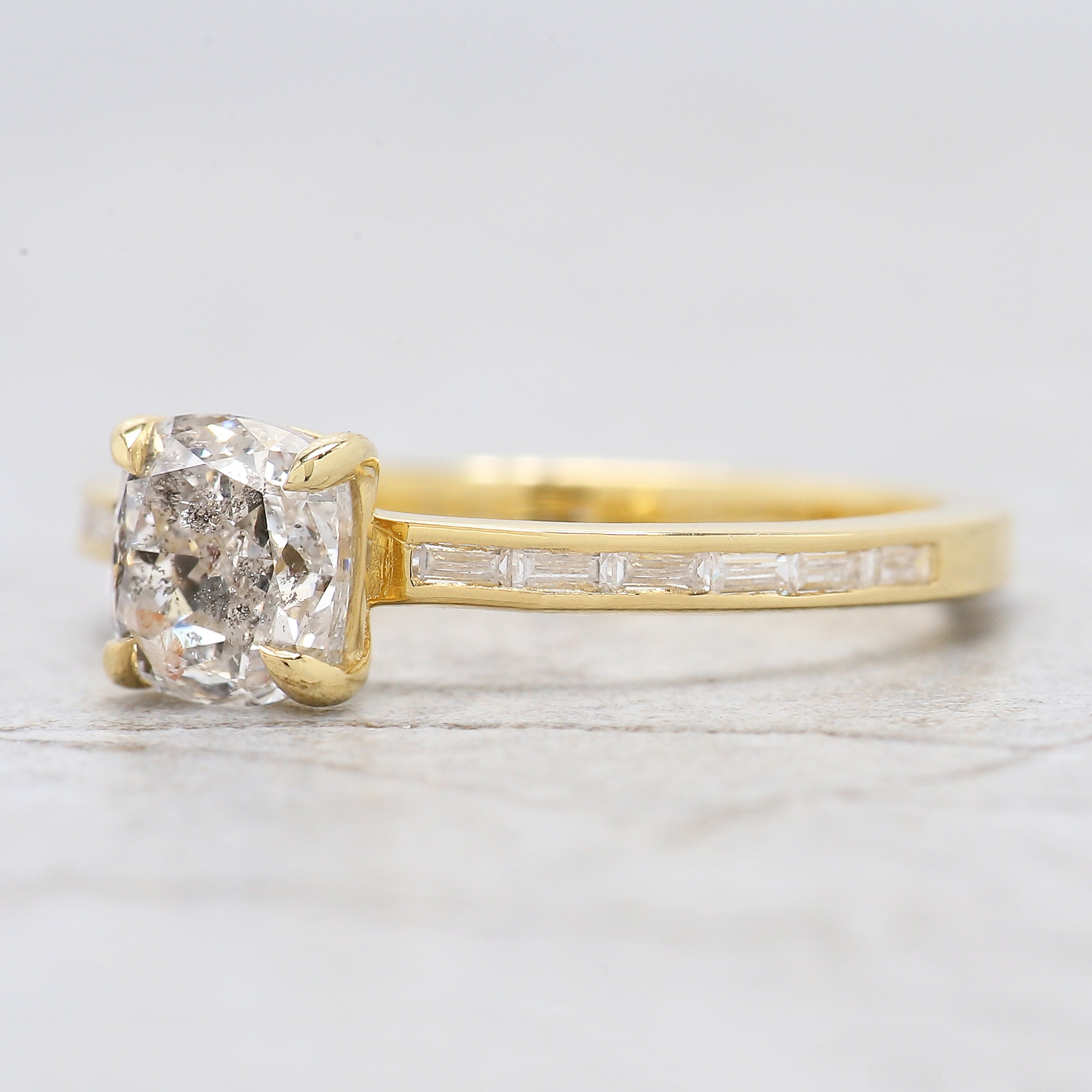 Cushion White-F Color Diamond Ring 1.02 Ct 5.78 MM Cushion Diamond Wedding Ring Baguette Diamond Ring Engagement Ring Gift For Her KDL2663