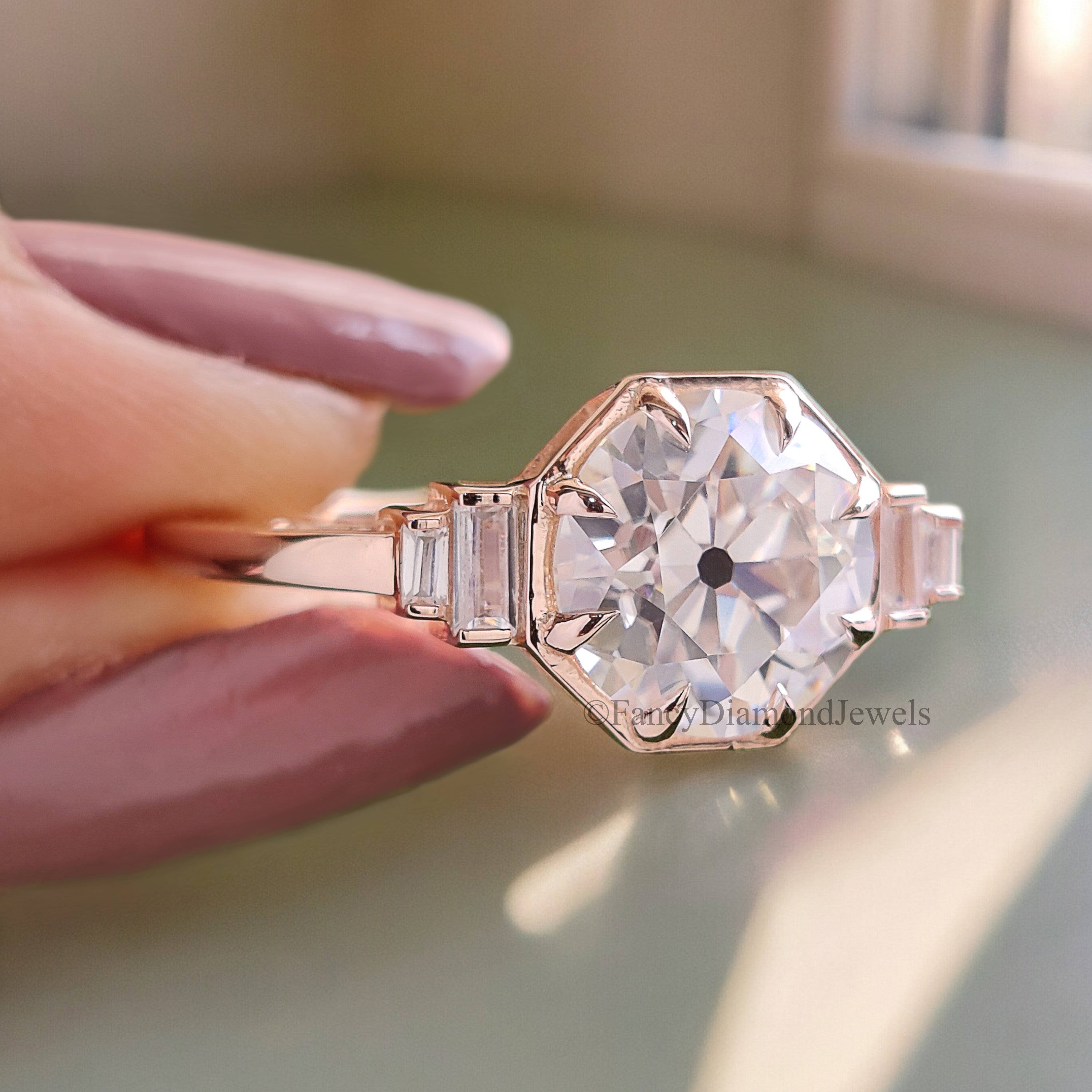 Five Stone Engagement Ring 2.10 TW Old European Round Cut Colorless Moissanite Ring Eight Claw Prong Customized Bridal Wedding Ring FD197