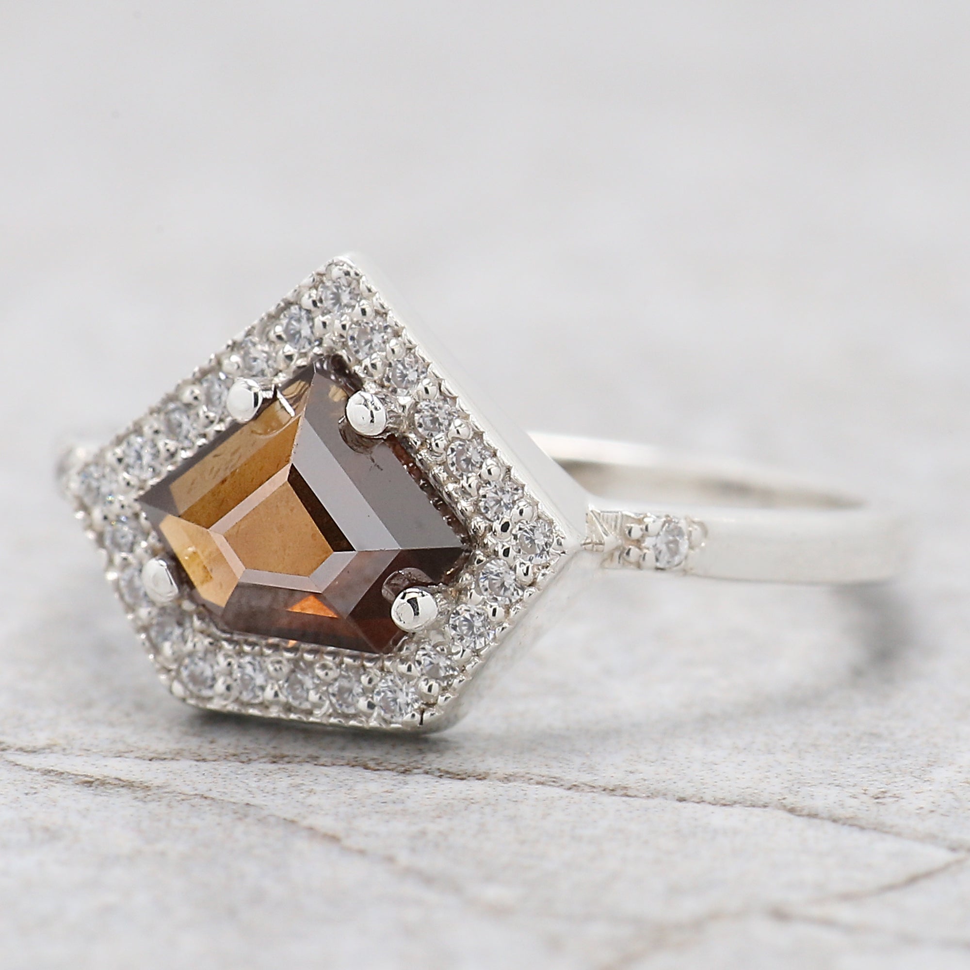 Shield Cut Brown Color Diamond Ring 0.83 Ct 6.10 MM Shield Diamond Ring 14K Solid White Gold Silver Engagement Ring Gift For Her QL1862