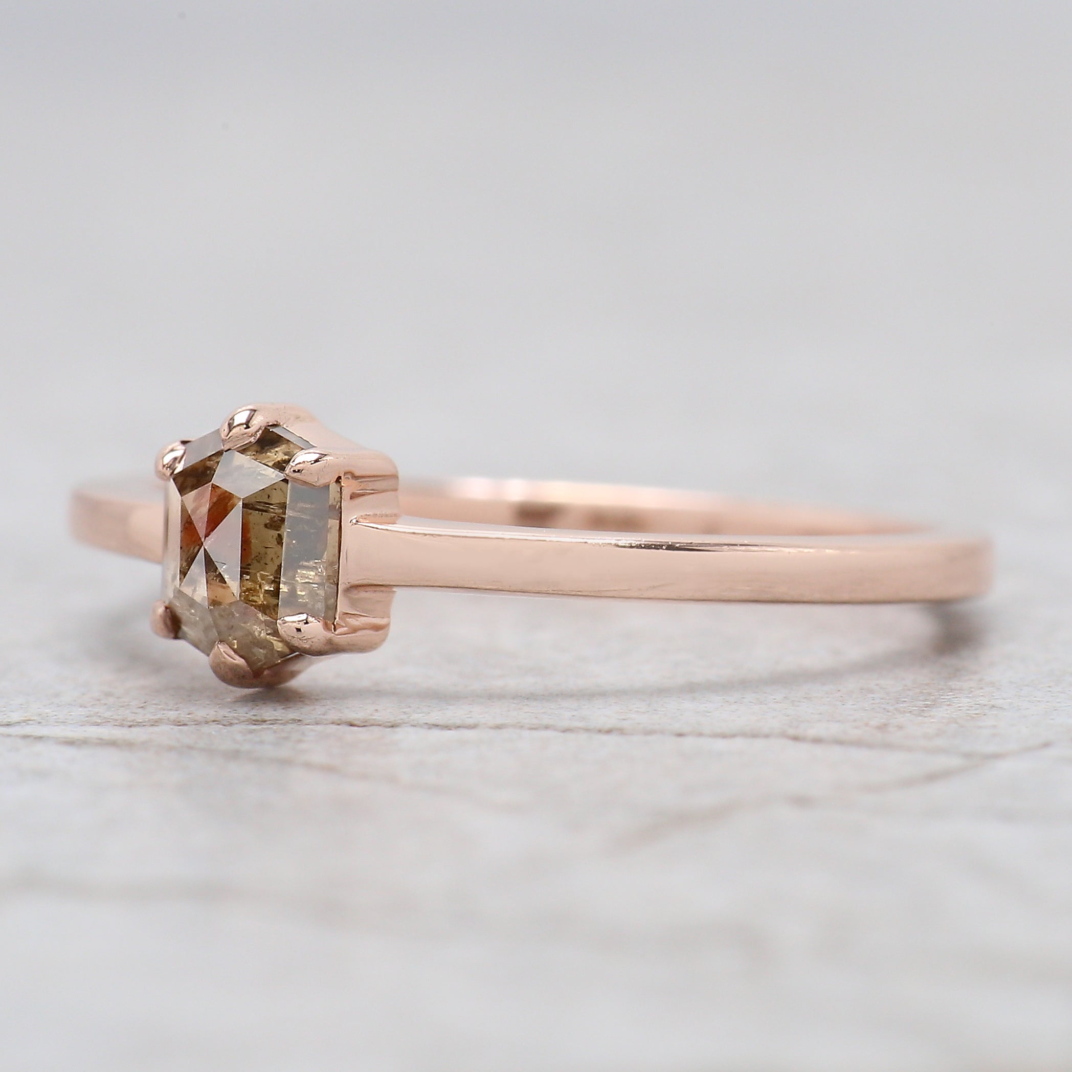 Hexagon Brown Color Diamond Ring 0.50 Ct 5.41 MM Hexagon Shape Diamond Ring 14K Solid Rose Gold Silver Engagement Ring Gift For Her QK2596