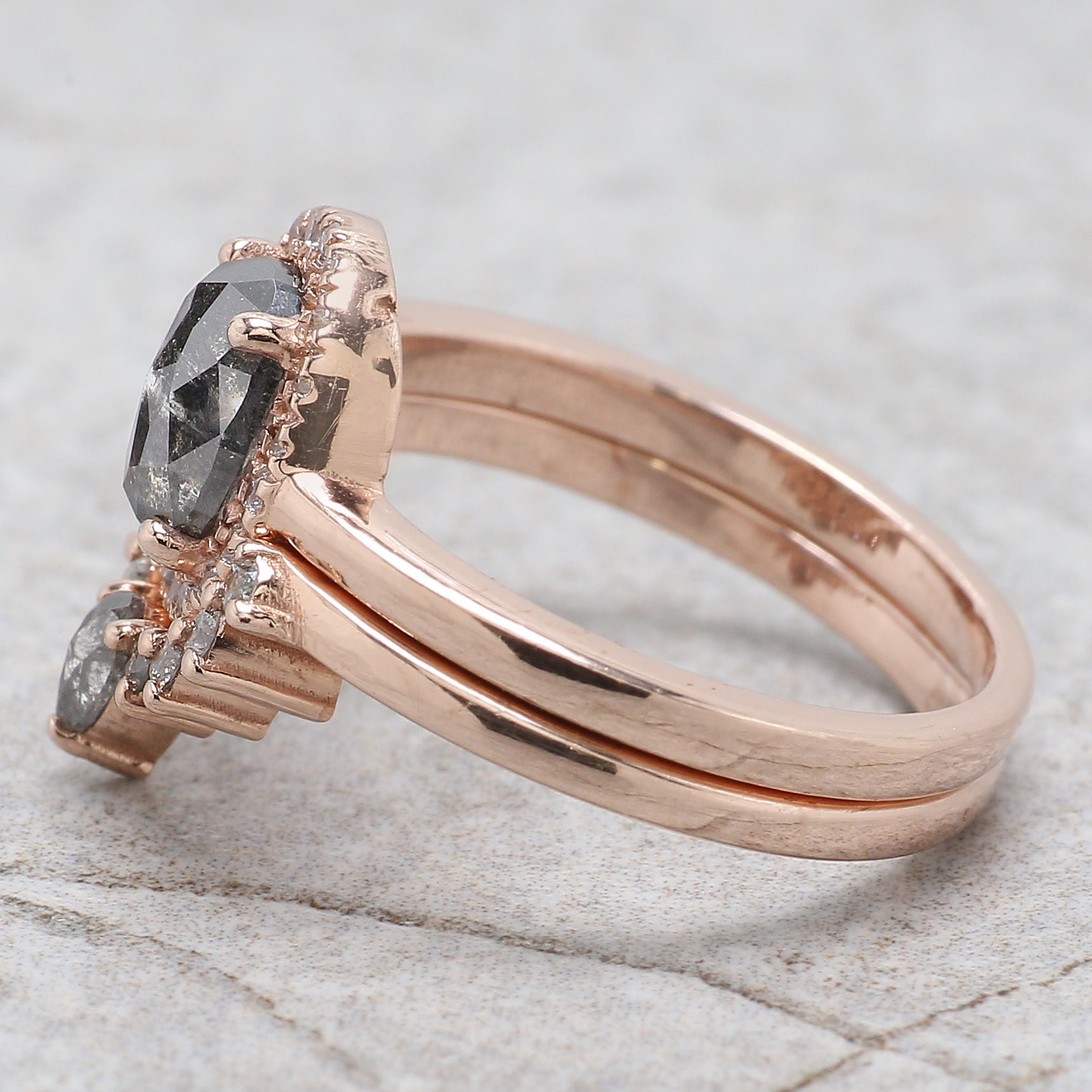 Oval Cut Salt And Pepper Diamond Ring 1.04 Ct 7.10 MM Oval Diamond Ring 14K Solid Rose Gold Silver Oval Engagement Ring Gift For Her QL324