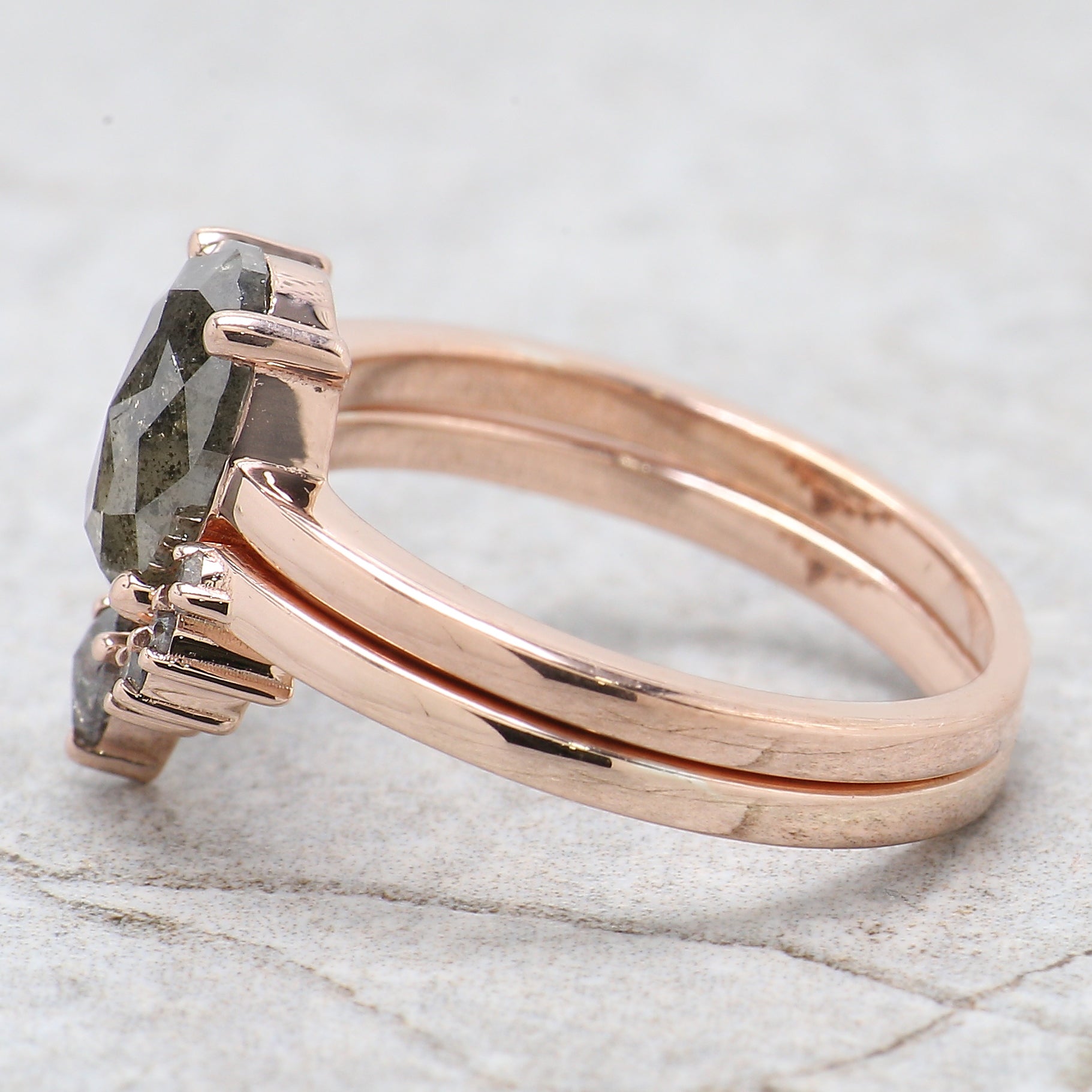 Oval Cut Salt And Pepper Diamond Ring 1.61 Ct 8.55 MM Oval Diamond Ring 14K Solid Rose Gold Silver Oval Engagement Ring Gift For Her QN870