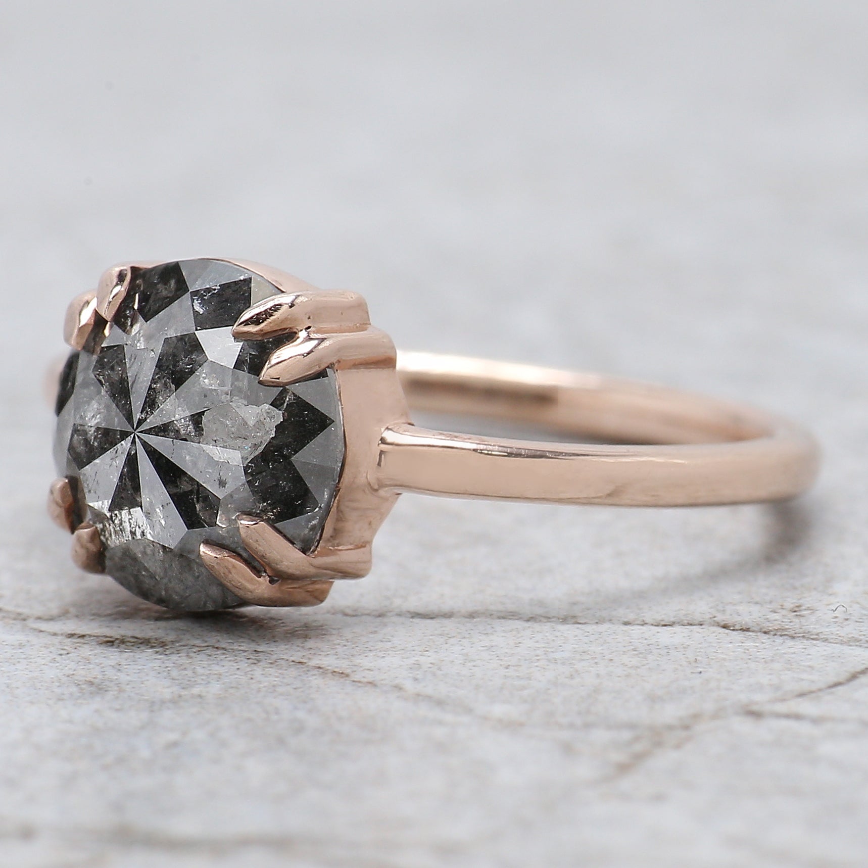 Round Rose Cut Salt And Pepper Diamond Ring 2.32 Ct 8.54 MM Round Diamond Ring 14K Rose Gold Silver Engagement Ring Gift For Her QL2435