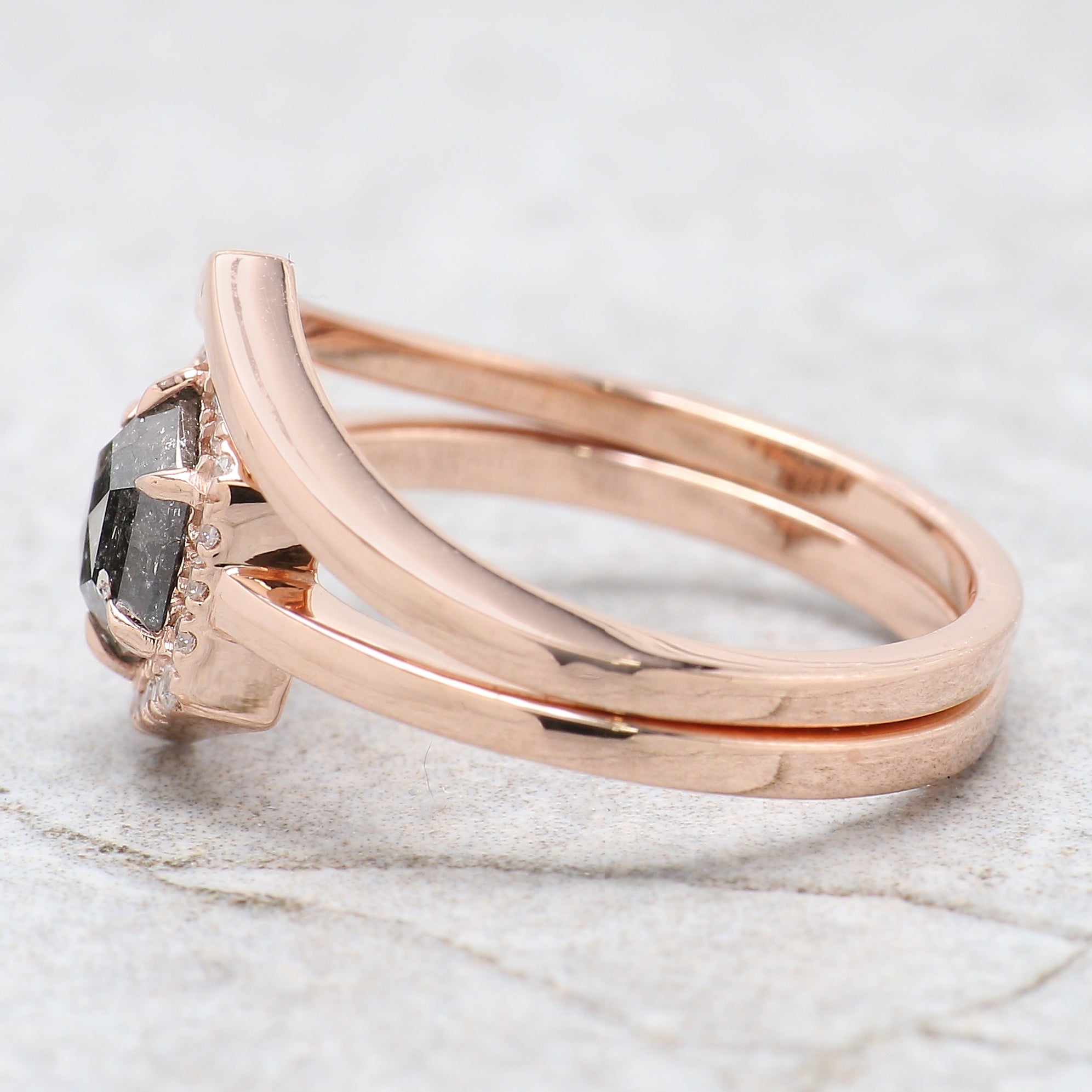 Hexagon Cut Salt And Pepper Diamond Ring 0.88 Ct 6.80 MM Hexagon Cut Diamond Ring 14K Rose Gold Silver Engagement Ring Gift For Her QL9968