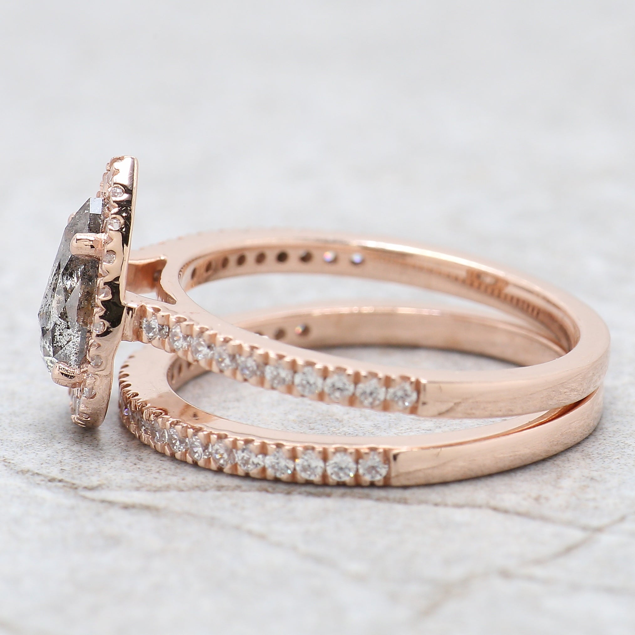 Pear Cut Salt And Pepper Diamond Ring 0.79 Ct 8.05 MM Pear Diamond Ring 14K Solid Rose Gold Silver Pear Engagement Ring Gift For Her QL9511