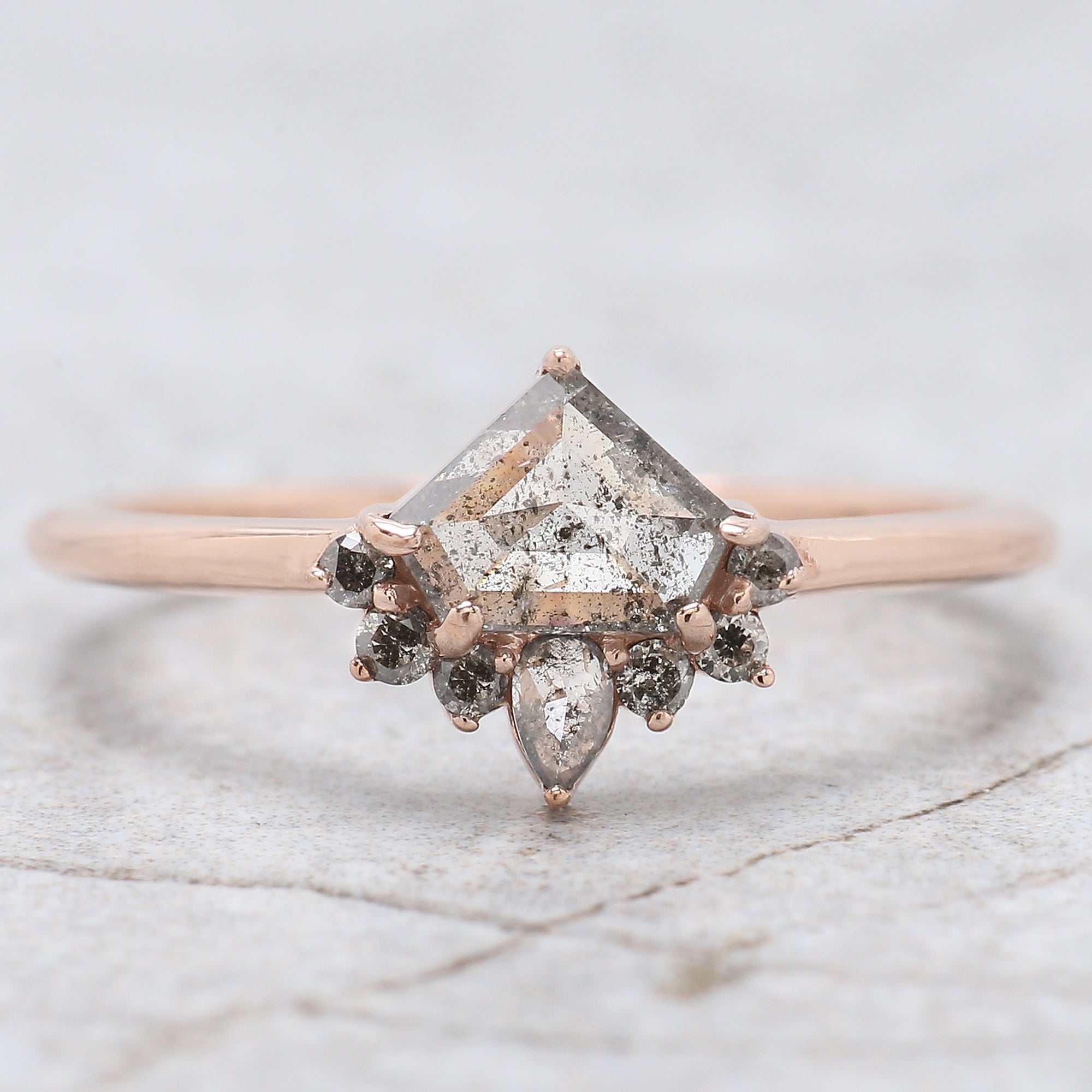 Shield Cut Salt And Pepper Diamond Ring 0.58 Ct 5.10 MM Shield Diamond Ring 14K Solid Rose Gold Silver Engagement Ring Gift For Her QN1261