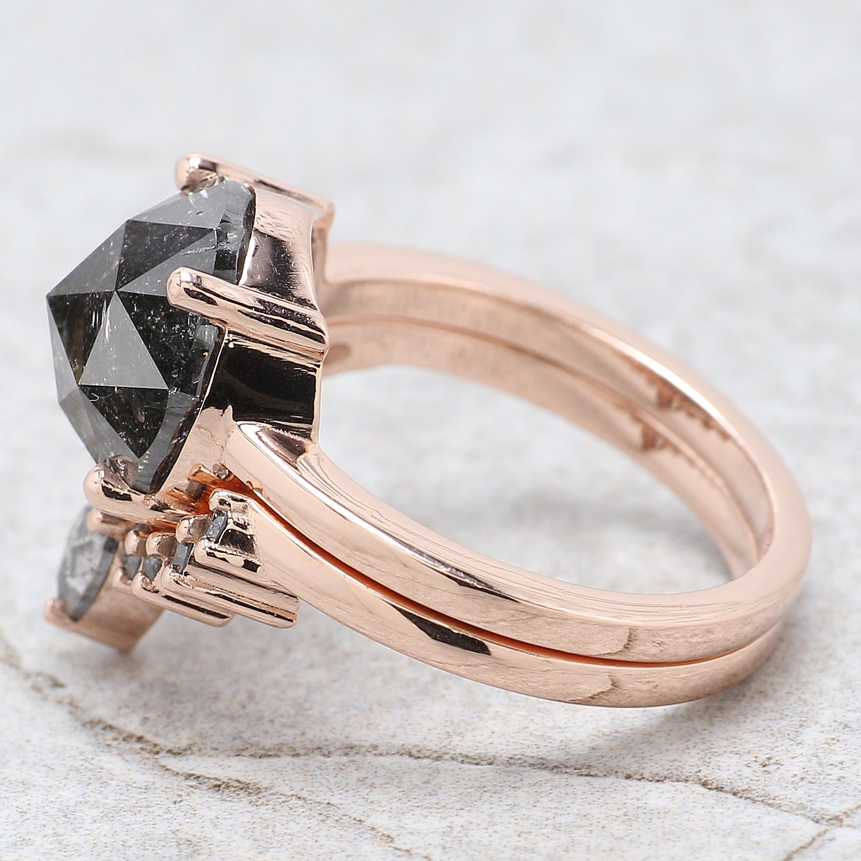 Round Rose Cut Salt And Pepper Diamond Ring 5.10 Ct 10.30 MM Round Diamond Ring 14K Solid Rose Gold Silver Engagement Ring Gift For Her QL093