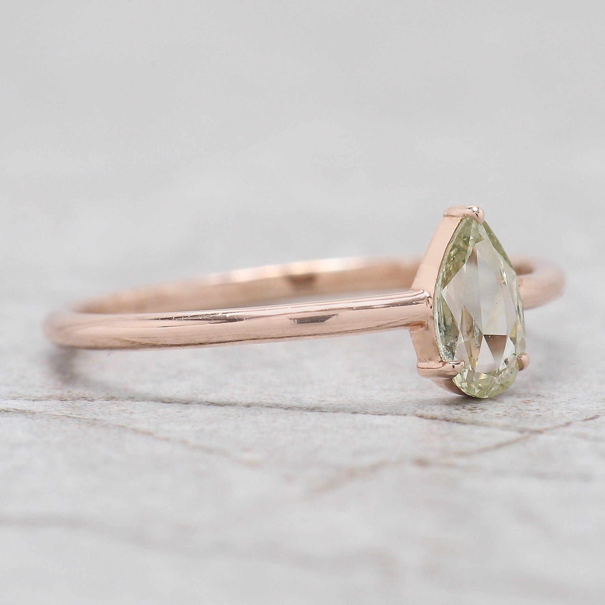 GIA Certified Pear Green Color Diamond Ring 0.32 Ct 6.63 MM Pear Diamond Ring 14K Solid Rose Gold Silver Engagement Ring Gift For Her QL4429