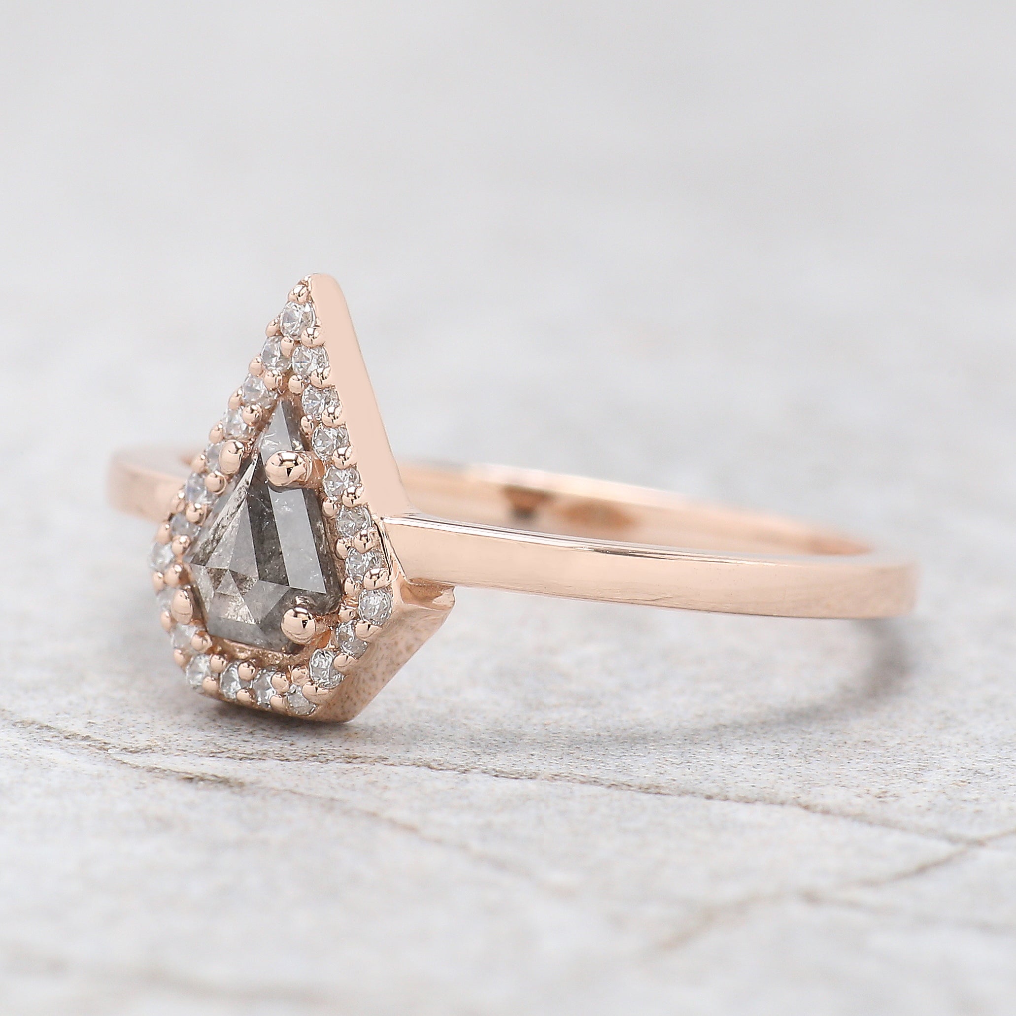 Shield Cut Salt And Pepper Diamond Ring 0.35 Ct 6.00 MM Shield Diamond Ring 14K Solid Rose Gold Silver Engagement Ring Gift For Her KD1114