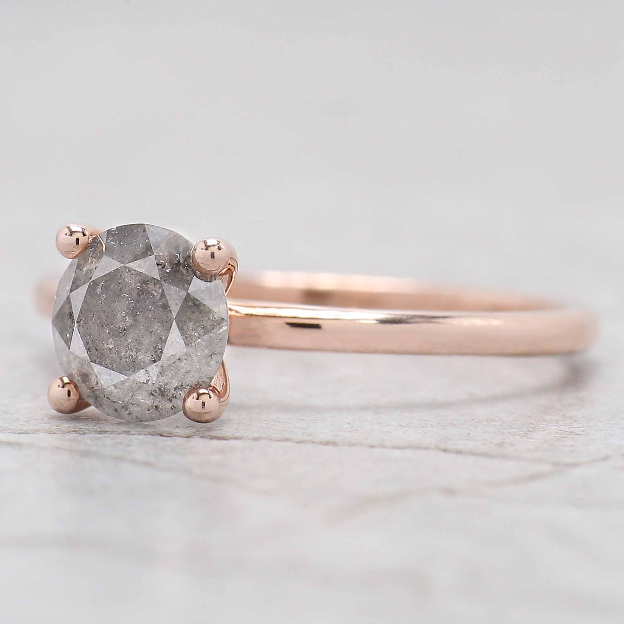 Round Cut Salt And Pepper Diamond Ring 0.98 Ct 6.40 MM Round Diamond Ring 14K Solid Rose Gold Silver Engagement Ring Gift For Her QL2083