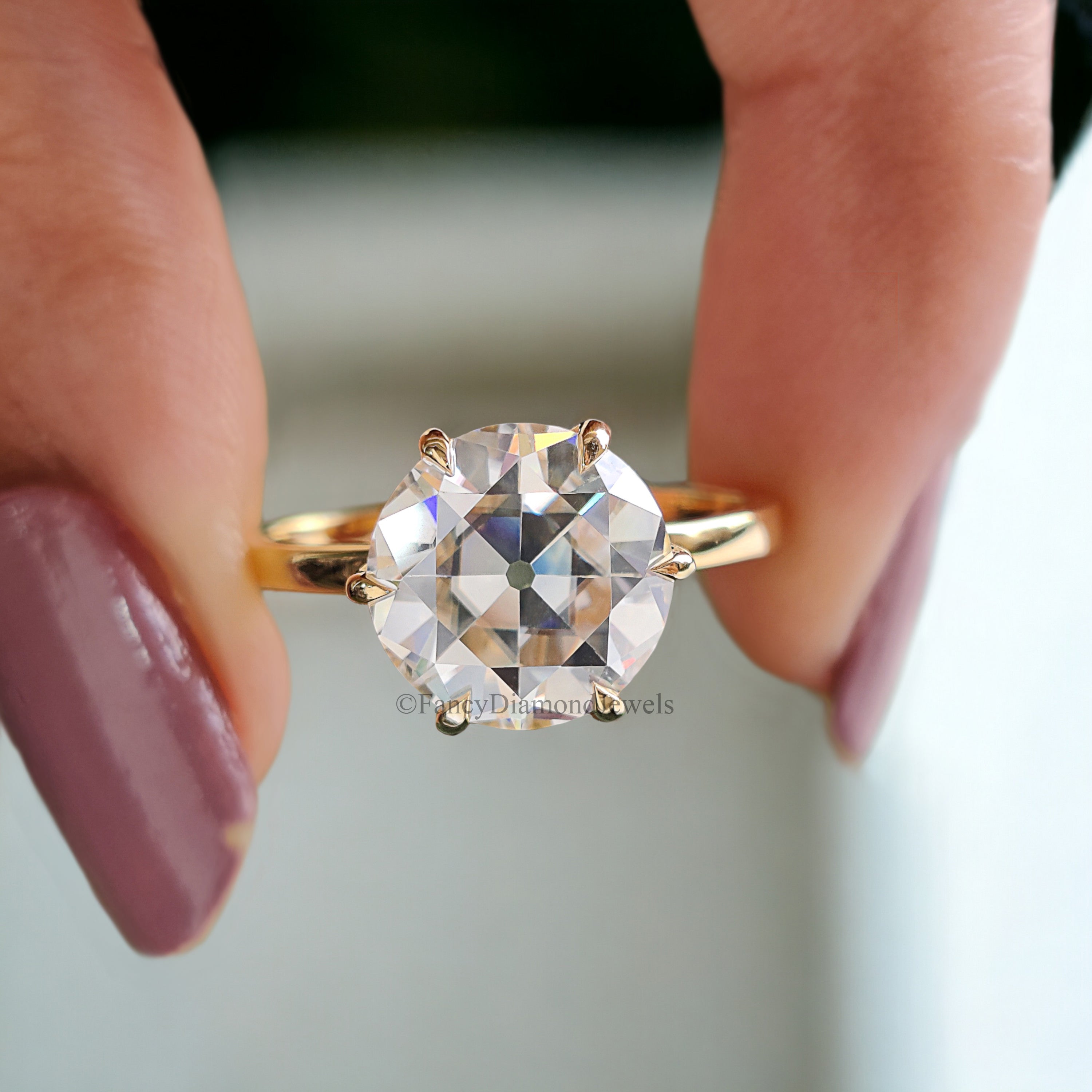 2.80 CT Old European Round Cut Moissanite Solitaire Ring Yellow Gold Engagement Ring For Women OEC Round Cut Ring For Her Wedding Gift FD171