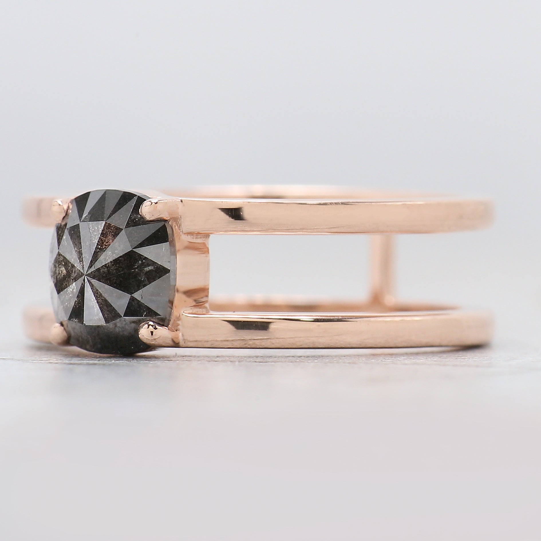 Cushion Cut Salt And Pepper Diamond Ring 0.83 Ct 6.70 MM Cushion Diamond Ring 14K Solid Rose Gold Silver Engagement Ring Gift For Her QN7236