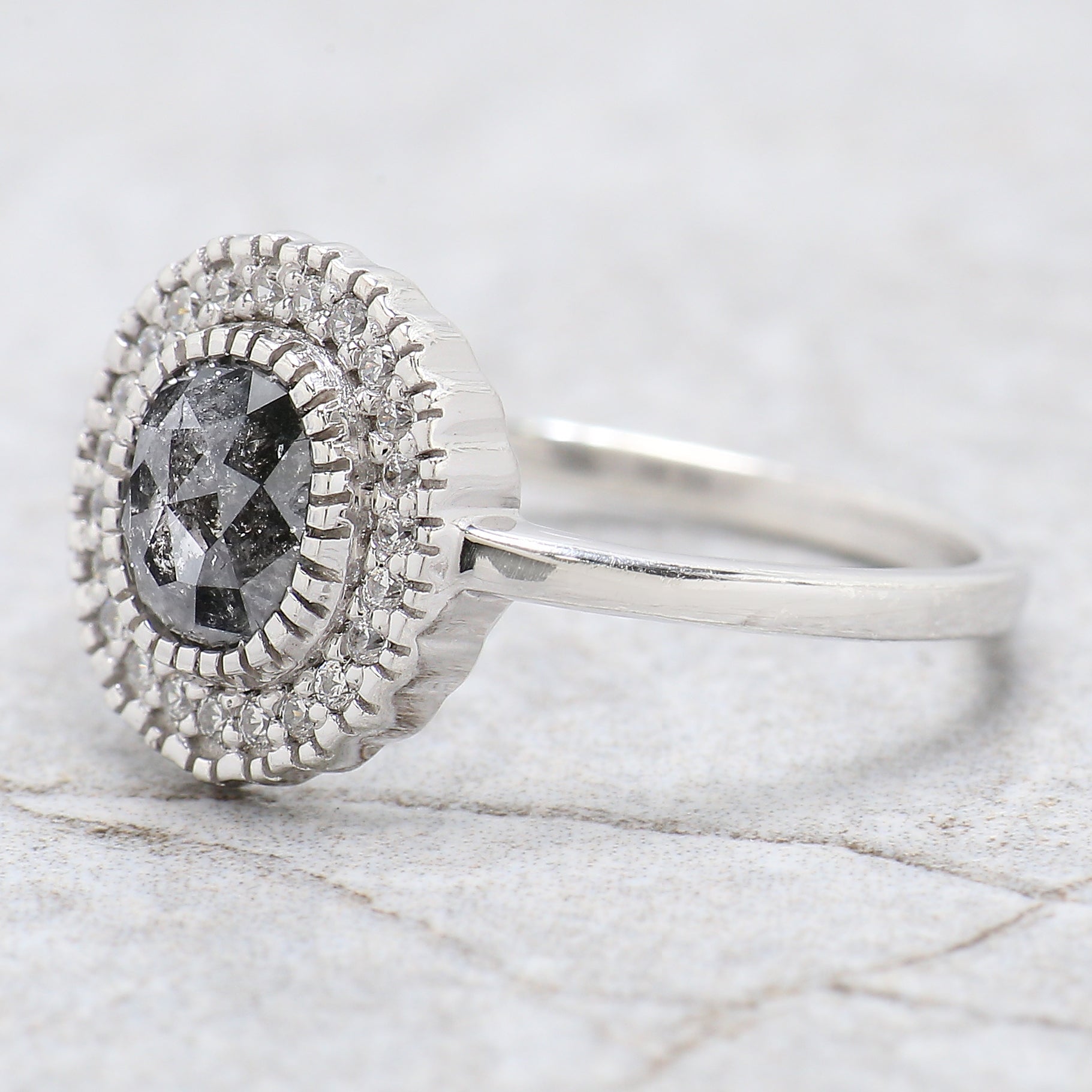 Oval Cut Salt And Pepper Diamond Ring 0.79 Ct 6.00 MM Oval Diamond Ring 14K Solid Rose Gold Silver Oval Engagement Ring Gift For Her QN1230