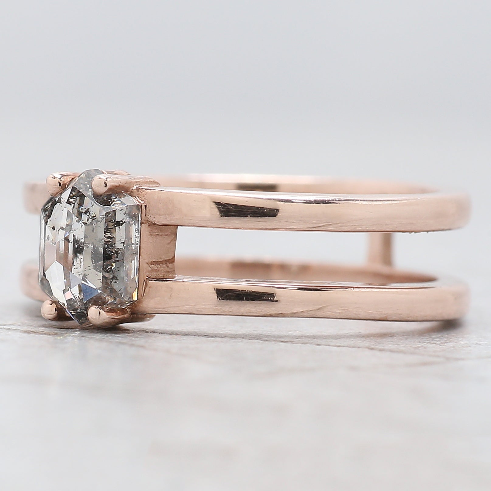 Hexagon Cut Salt And Pepper Diamond Ring 1.03 Ct 6.70 MM Hexagon Diamond Ring 14K Rose Gold Silver Engagement Ring Gift For Her QL2682