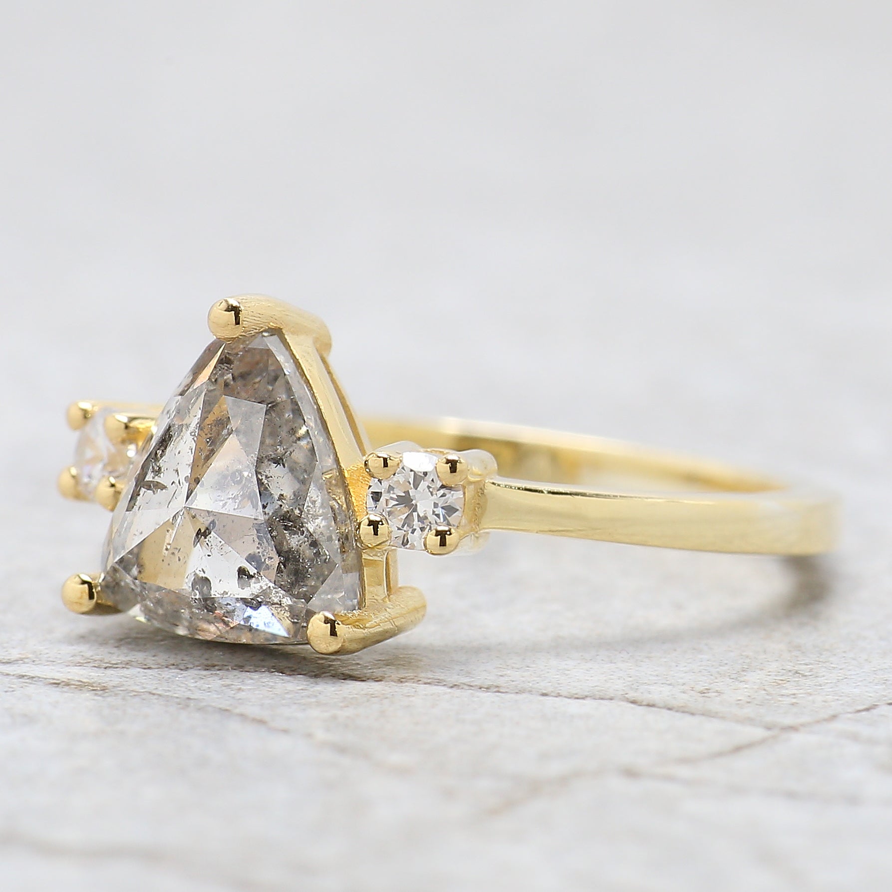 Triangle Cut Salt And Pepper Diamond Ring 2.09 Ct 8.51 MM Triangle Diamond Ring 14K Solid Yellow Gold Silver Engagement Ring Gift For Her QL2592