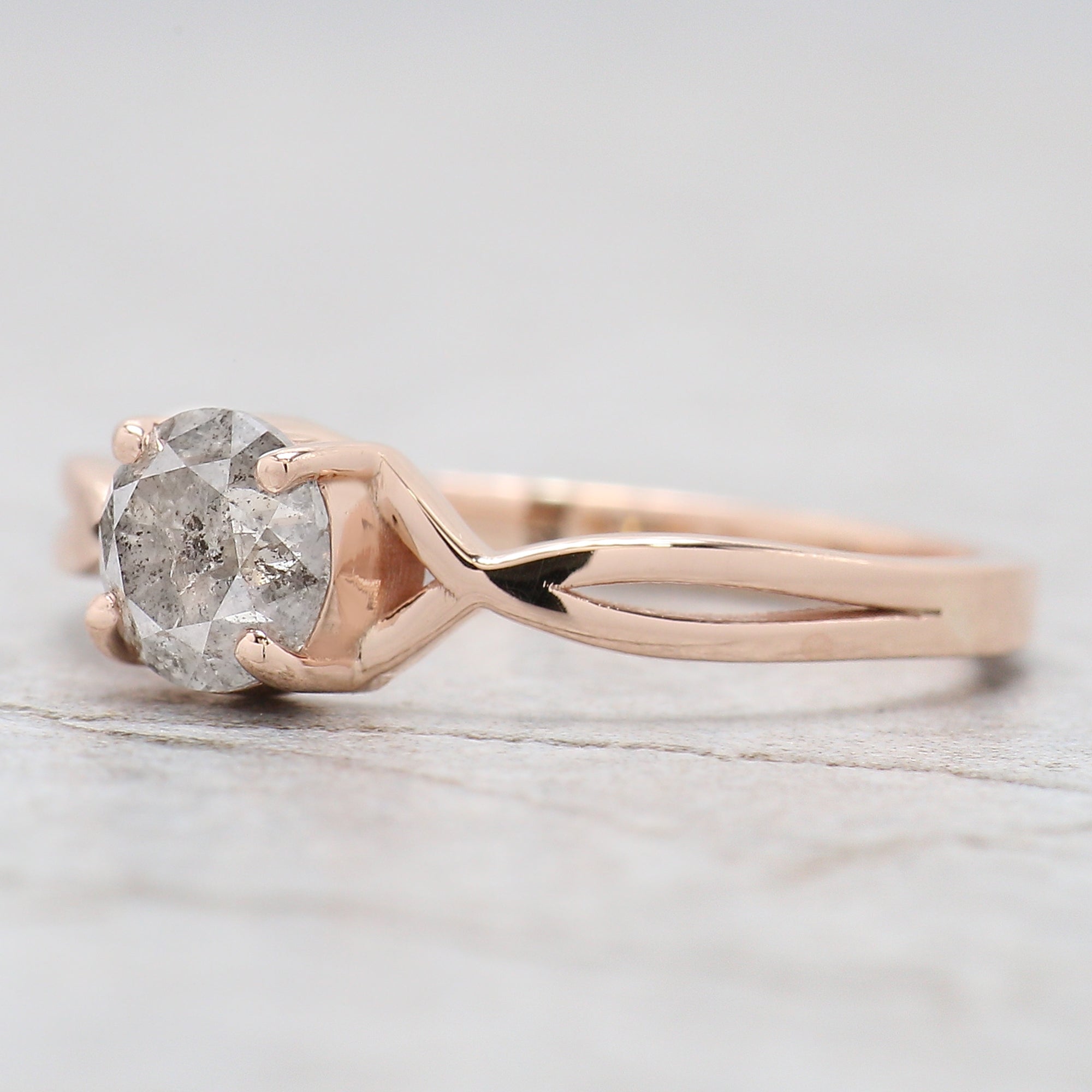 Round Cut Salt And Pepper Diamond Ring 0.66 Ct 5.30 MM Round Diamond Ring 14K Solid Rose Gold Silver Engagement Ring Gift For Her QN1078