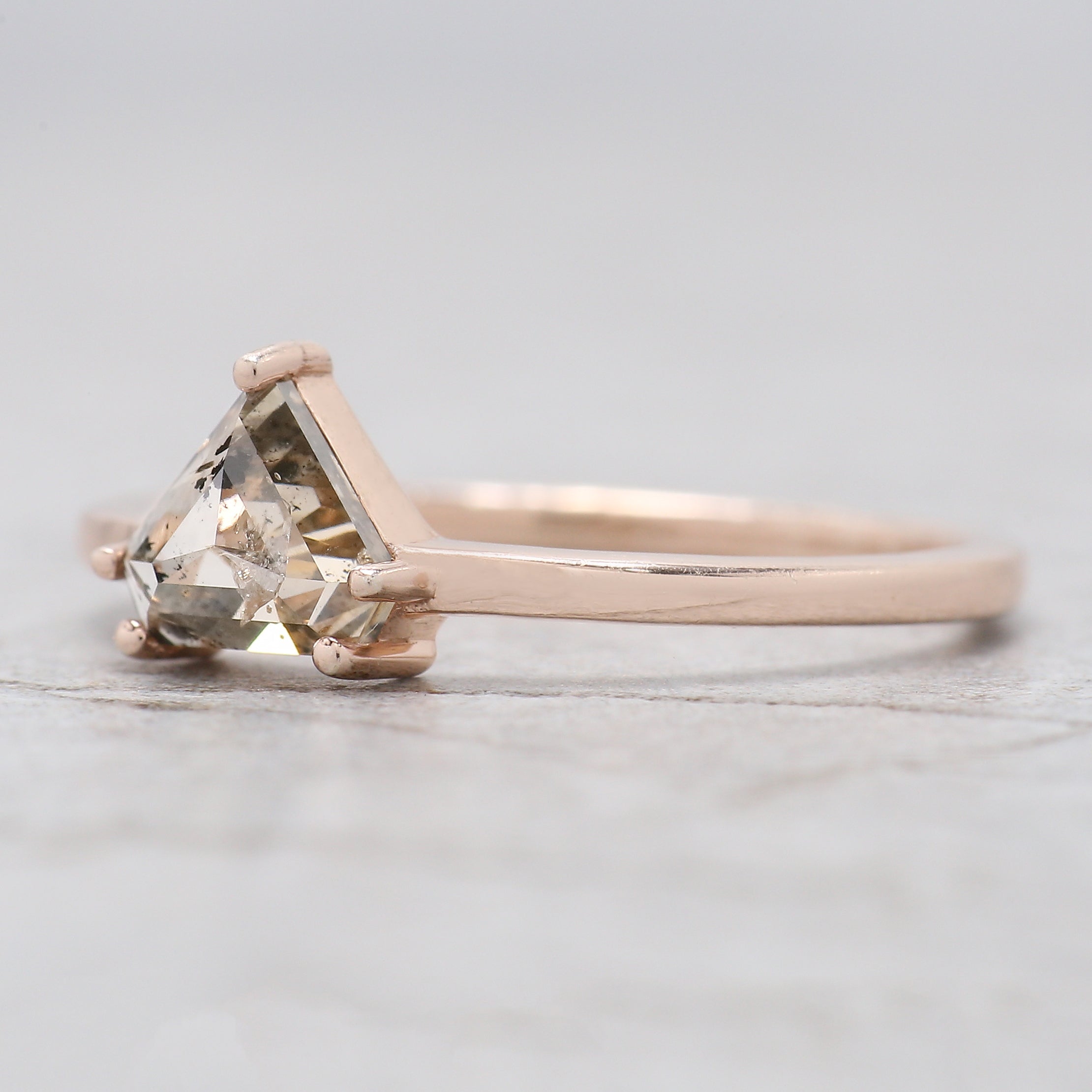 Shield Cut Salt And Pepper Diamond Ring 0.73 Ct 5.79 MM Shield Diamond Ring 14K Solid Rose Gold Silver Engagement Ring Gift For Her QL9513