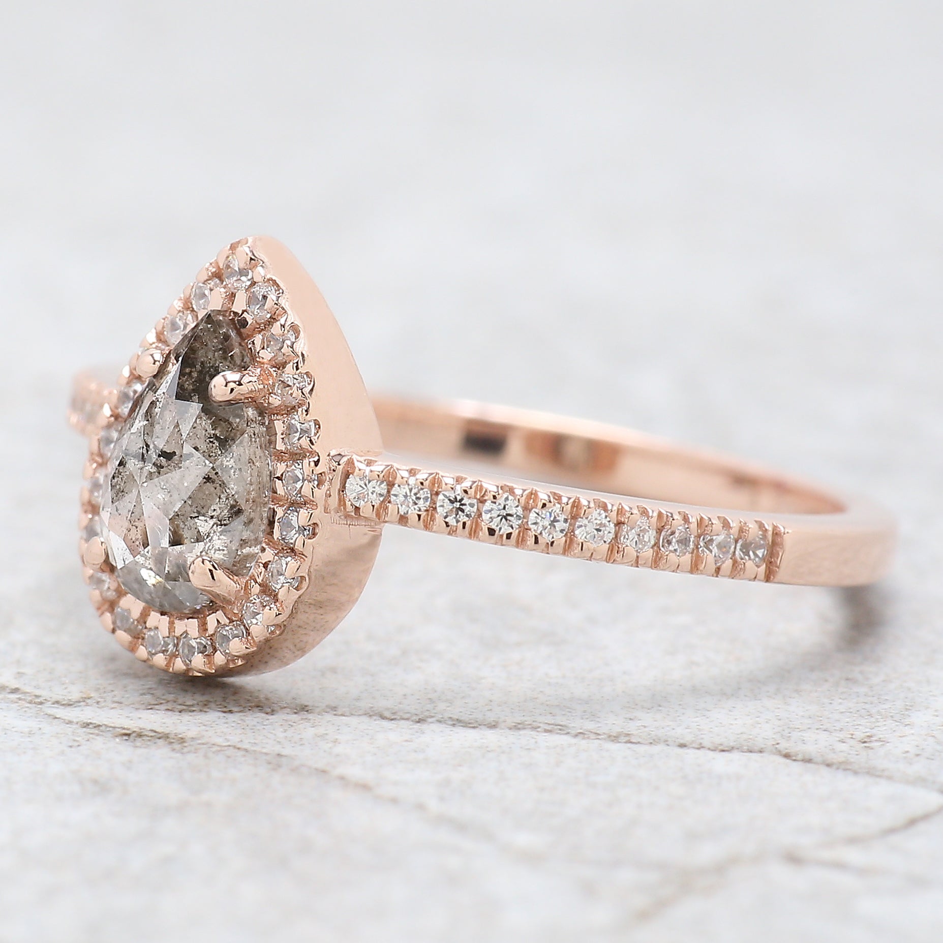 Pear Cut Salt And Pepper Diamond Ring 0.58 Ct 6.95 MM Pear Diamond Ring 14K Solid Rose Gold Silver Pear Engagement Ring Gift For Her QN589