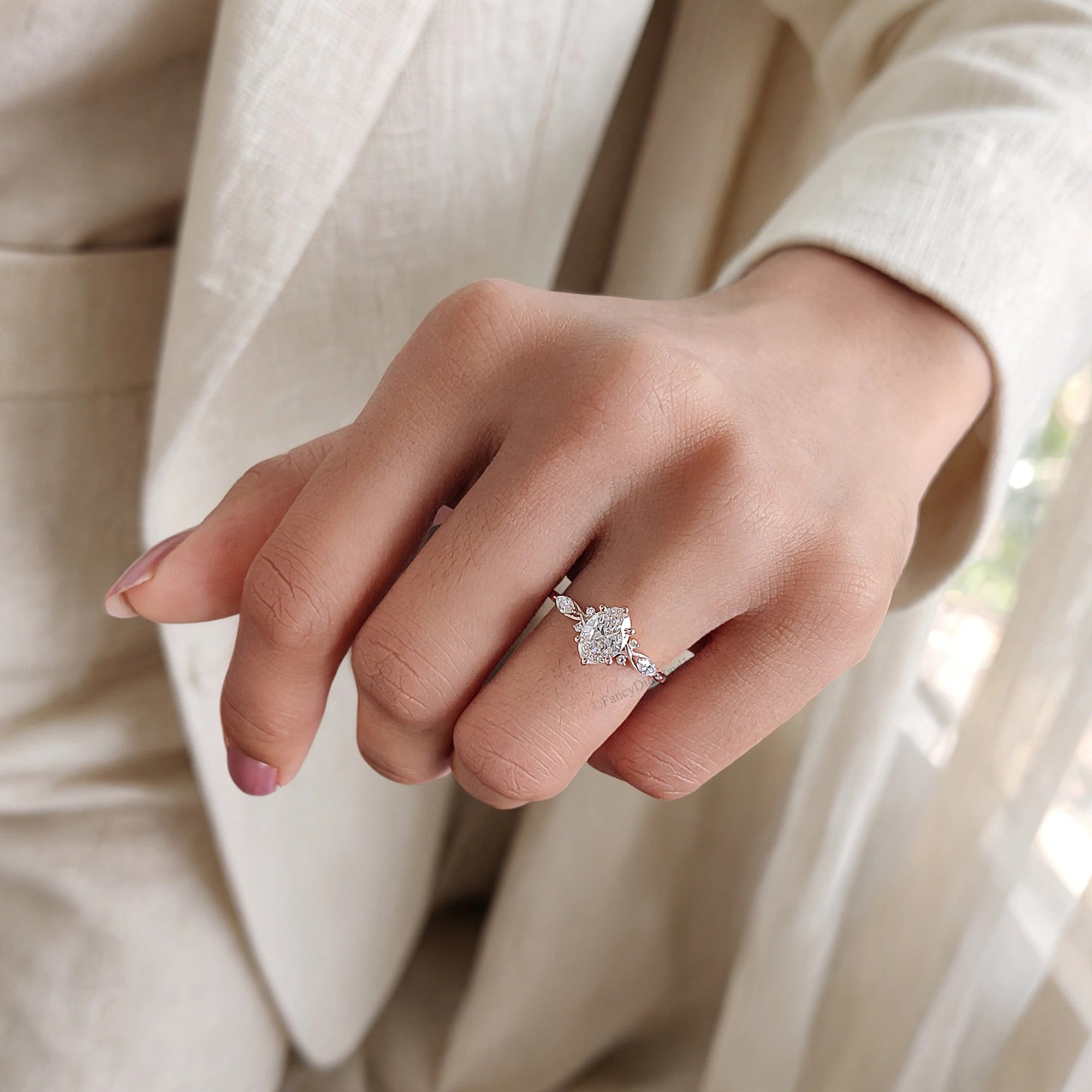 Oval Shape Lab Grown Diamond Engagement Ring Solid Gold Ring Oval Cut Lab Diamond Ring 3/4 Eternity Twisted Ring Anniversary Gift FD580