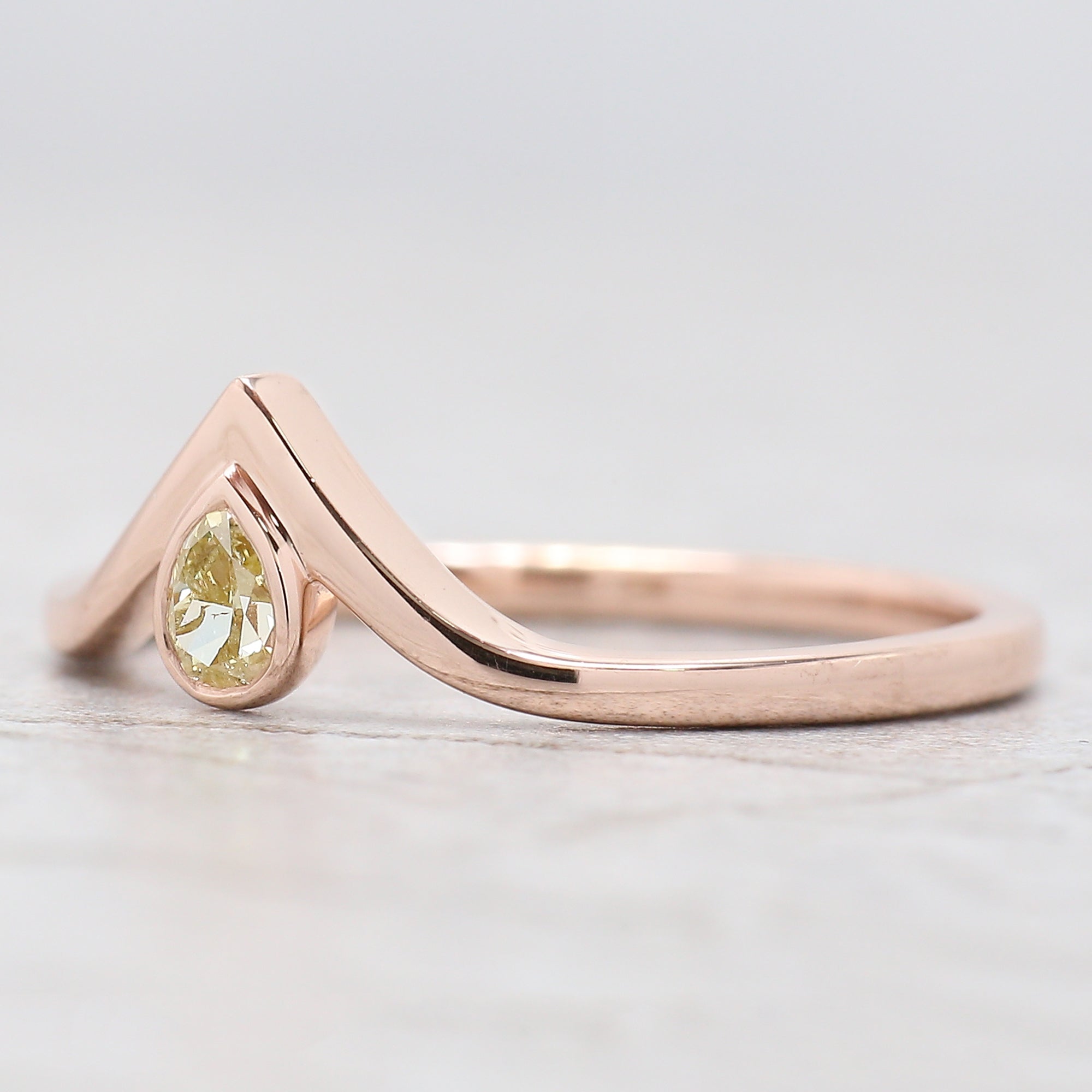 Pear Cut Yellow Color Diamond Ring 0.20 Ct 3.90 MM Pear Shape Diamond Ring 14K Solid Rose Gold Silver Engagement Ring Gift For Her QN8065