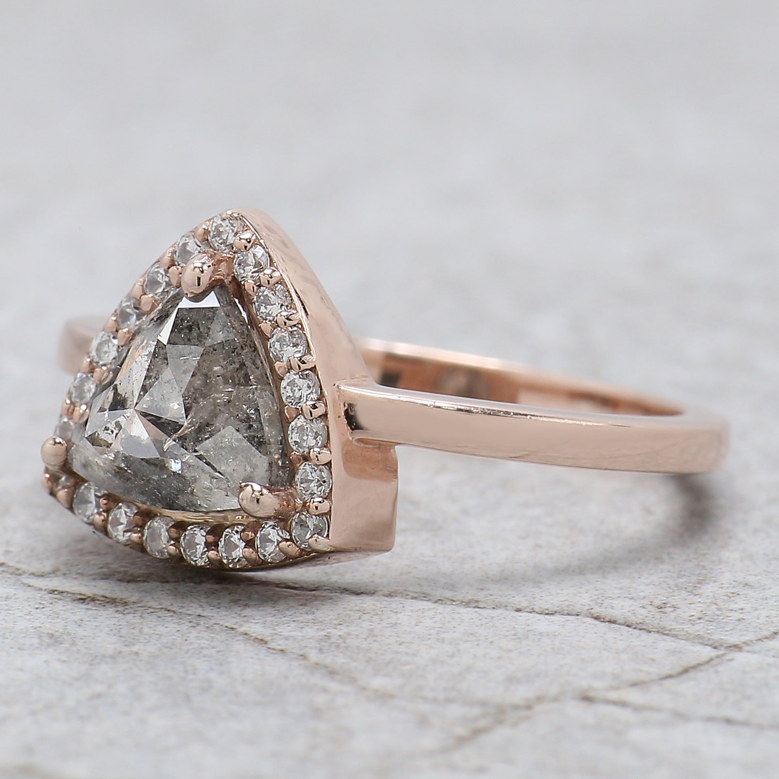 Triangle Salt And Pepper Diamond Ring 1.62 Ct 7.00 MM Triangle Diamond Ring 14K Solid Rose Gold Silver Engagement Ring Gift For Her QL128
