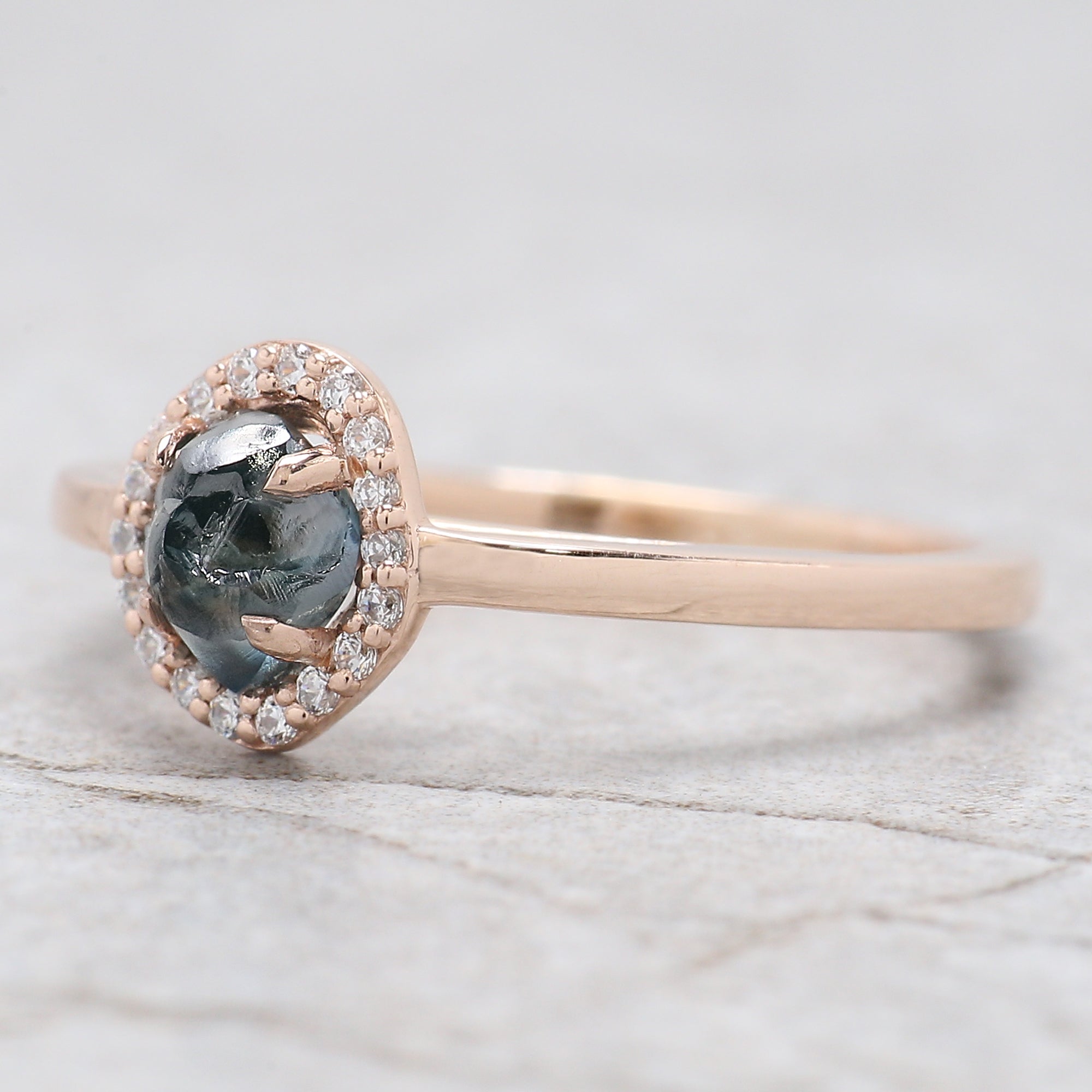 Rough Blue Color Diamond Ring 0.91 Ct 5.73 MM Crystal Rough Diamond Ring 14K Solid Rose Gold Silver Engagement Ring Gift For Her QL2239