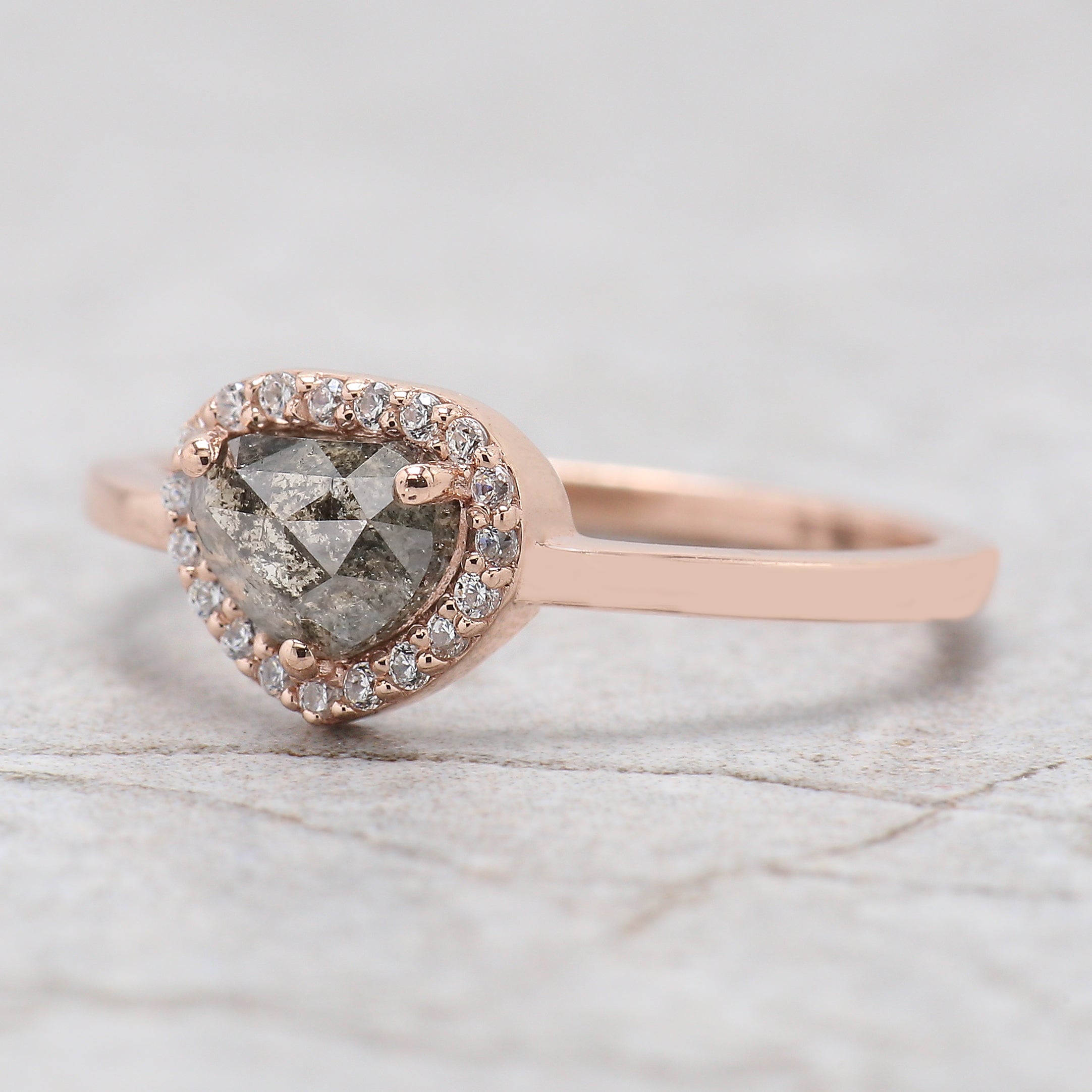 Heart Salt And Pepper Diamond Ring 0.74 Ct 5.90 MM Heart Shape Diamond Ring 14K Solid Rose Gold Silver Engagement Ring Gift For Her QK1487