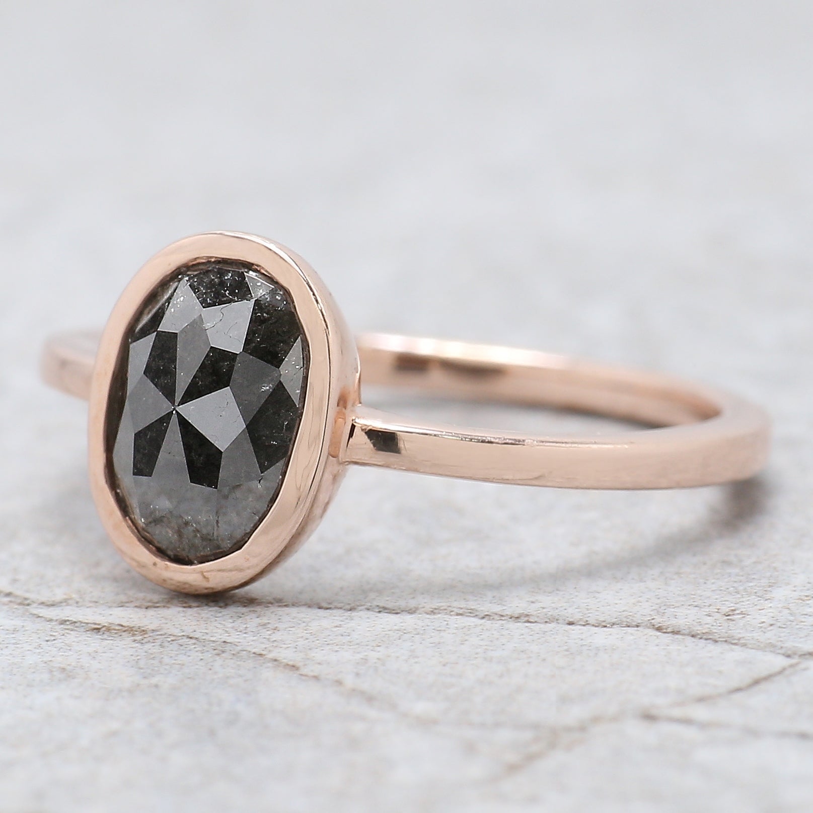 Oval Cut Salt And Pepper Diamond Ring 1.66 Ct 8.51 MM Oval Diamond Ring 14K Solid Rose Gold Silver Oval Engagement Ring Gift For Her QL2171