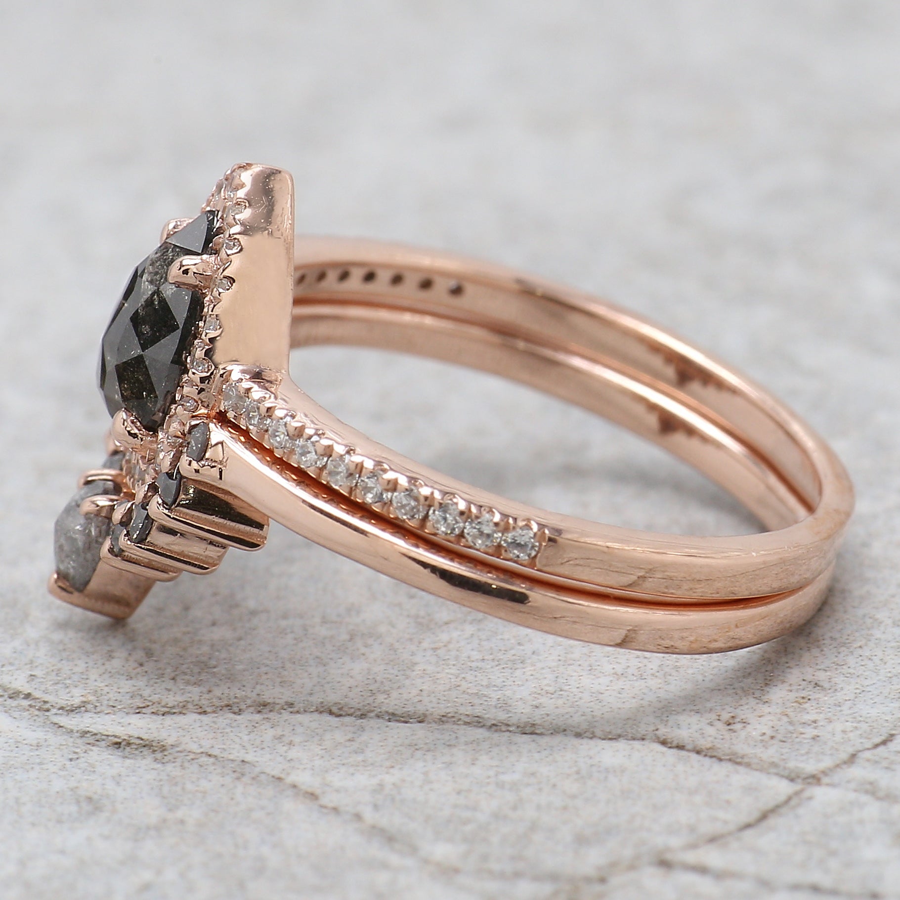 Pear Cut Salt And Pepper Diamond Ring 0.73 Ct 7.10 MM Pear Shape Diamond Ring 14K Solid Rose Gold Silver Engagement Ring Gift For Her QL1025