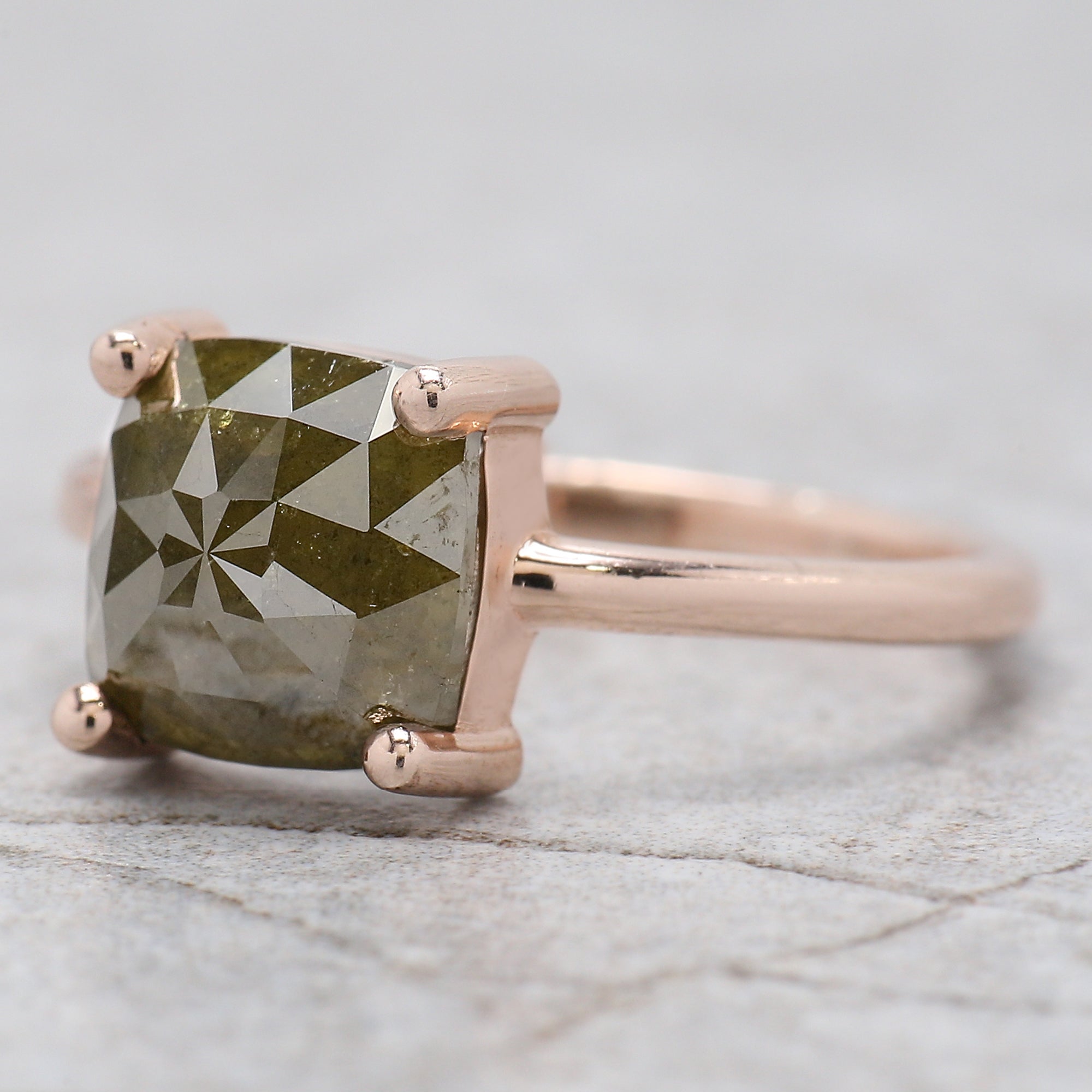 Square Cut Green Color Diamond Ring 2.60 Ct 8.05 MM Square Shape Diamond Ring 14K Solid Rose Gold Silver Engagement Ring Gift For Her QL2464