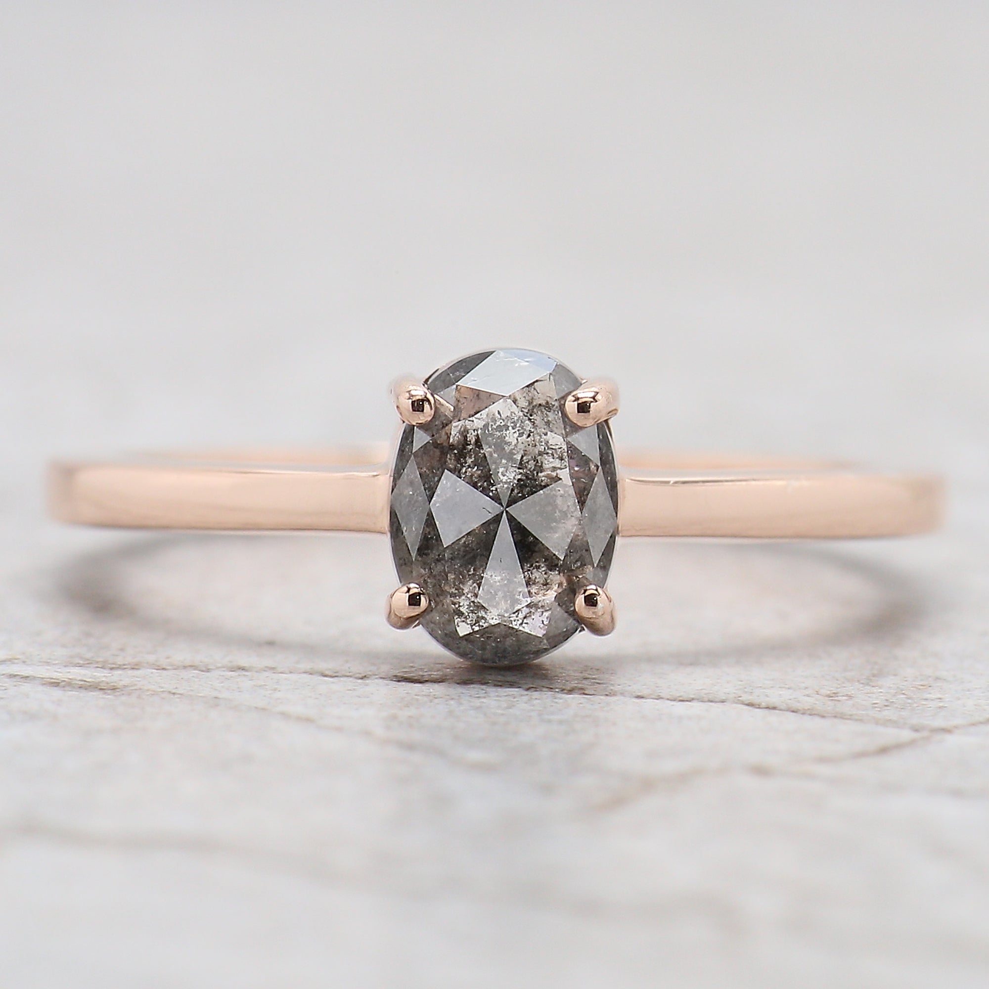 1.00 Ct Natural Oval Cut Salt and Pepper Diamond Ring 6.85 MM Oval Cut Diamond Ring 14K Solid Rose Gold Silver Oval Engagement Ring QN1207