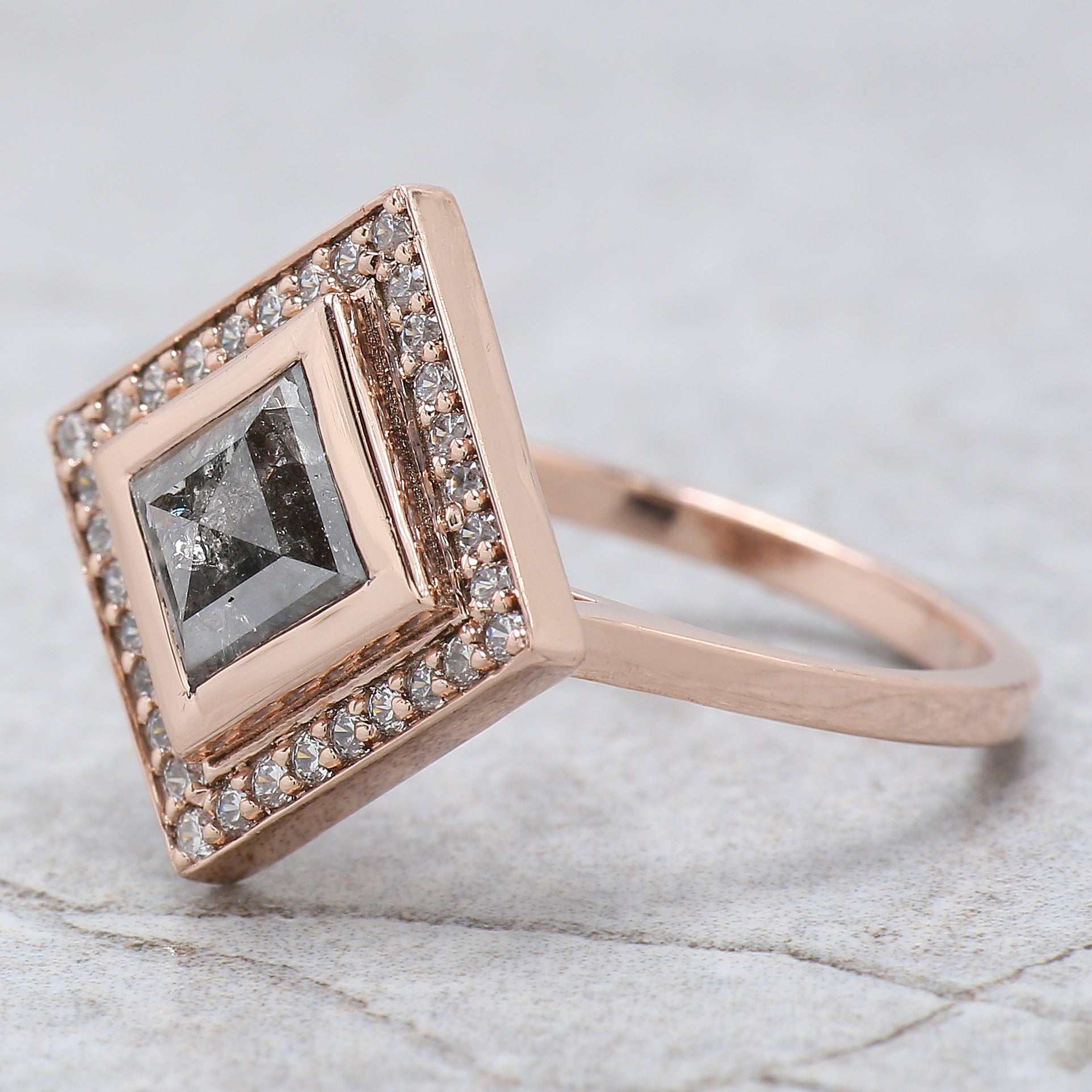 Kite Cut Salt And Pepper Diamond Ring 1.49 Ct 8.85 MM Kite Diamond Ring 14K Solid Rose Gold Silver Kite Engagement Ring Gift For Her QN863