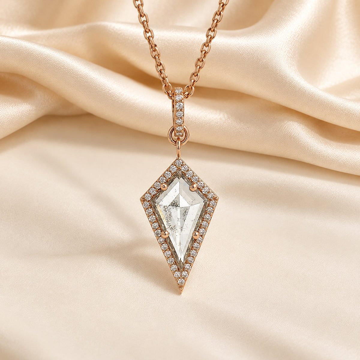 Kite Lab Grown Necklace, 14K Gold Salt And Pepper Diamond Pendant, Dainty Kite Necklace, Elegant Pendant Jewelry Bridal Gift for Her KDL3579