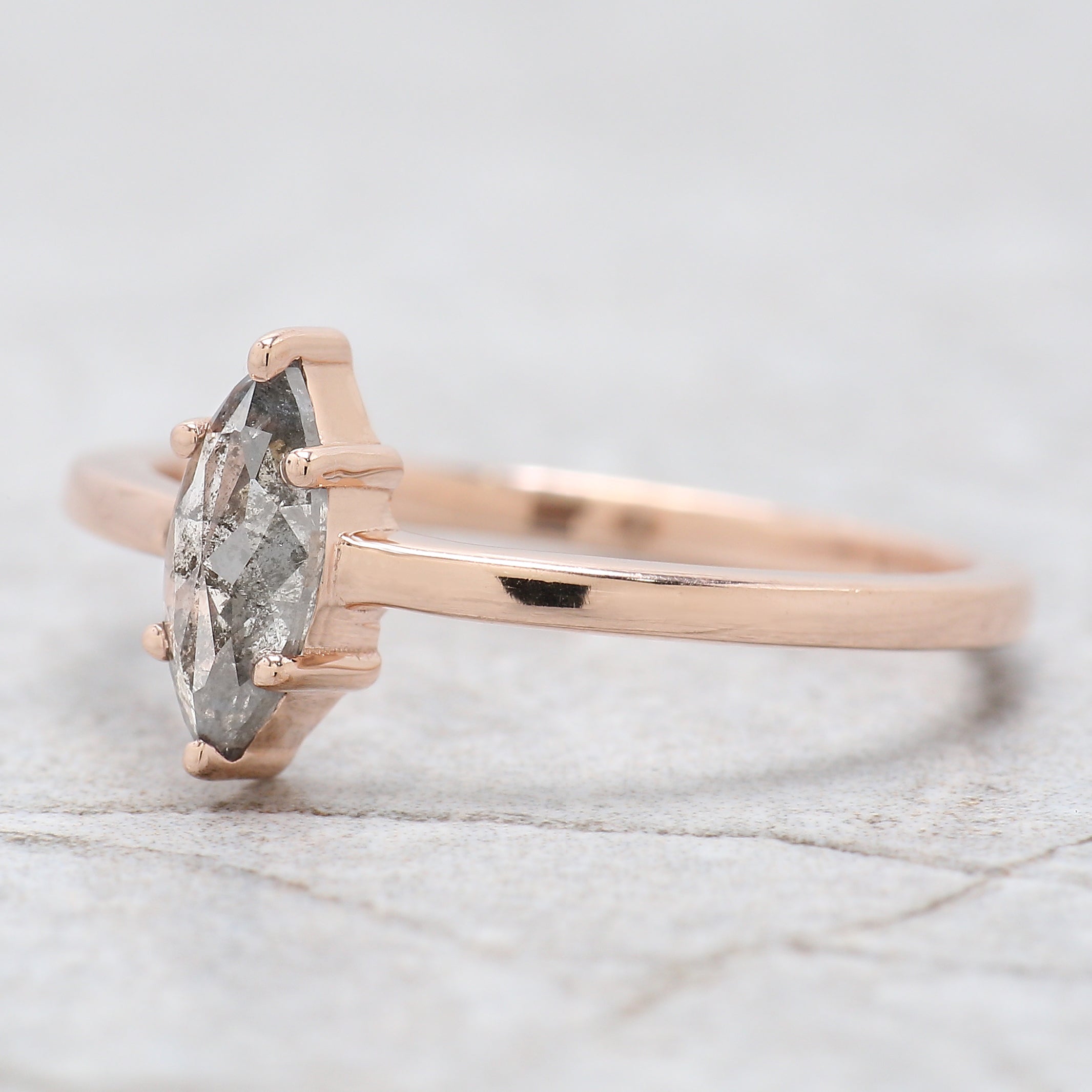 Marquise Salt And Pepper Diamond Ring 0.51 Ct 8.25 MM Marquise Diamond Ring 14K Solid Rose Gold Silver Engagement Ring Gift For Her QN916