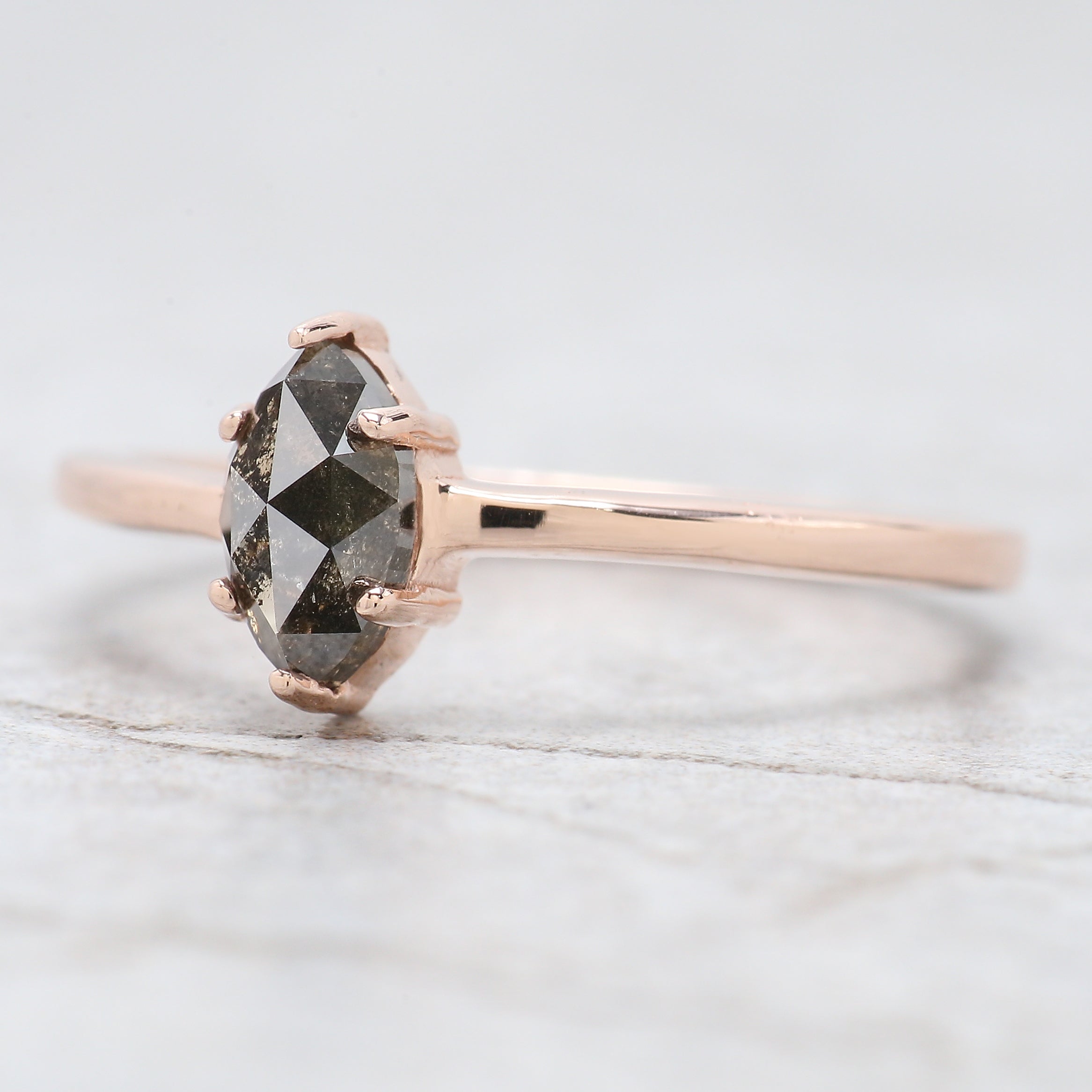 Marquise Salt And Pepper Diamond Ring 0.72 Ct 7.05 MM Marquise Diamond Ring 14K Solid Rose Gold Silver Engagement Ring Gift For Her QN9432