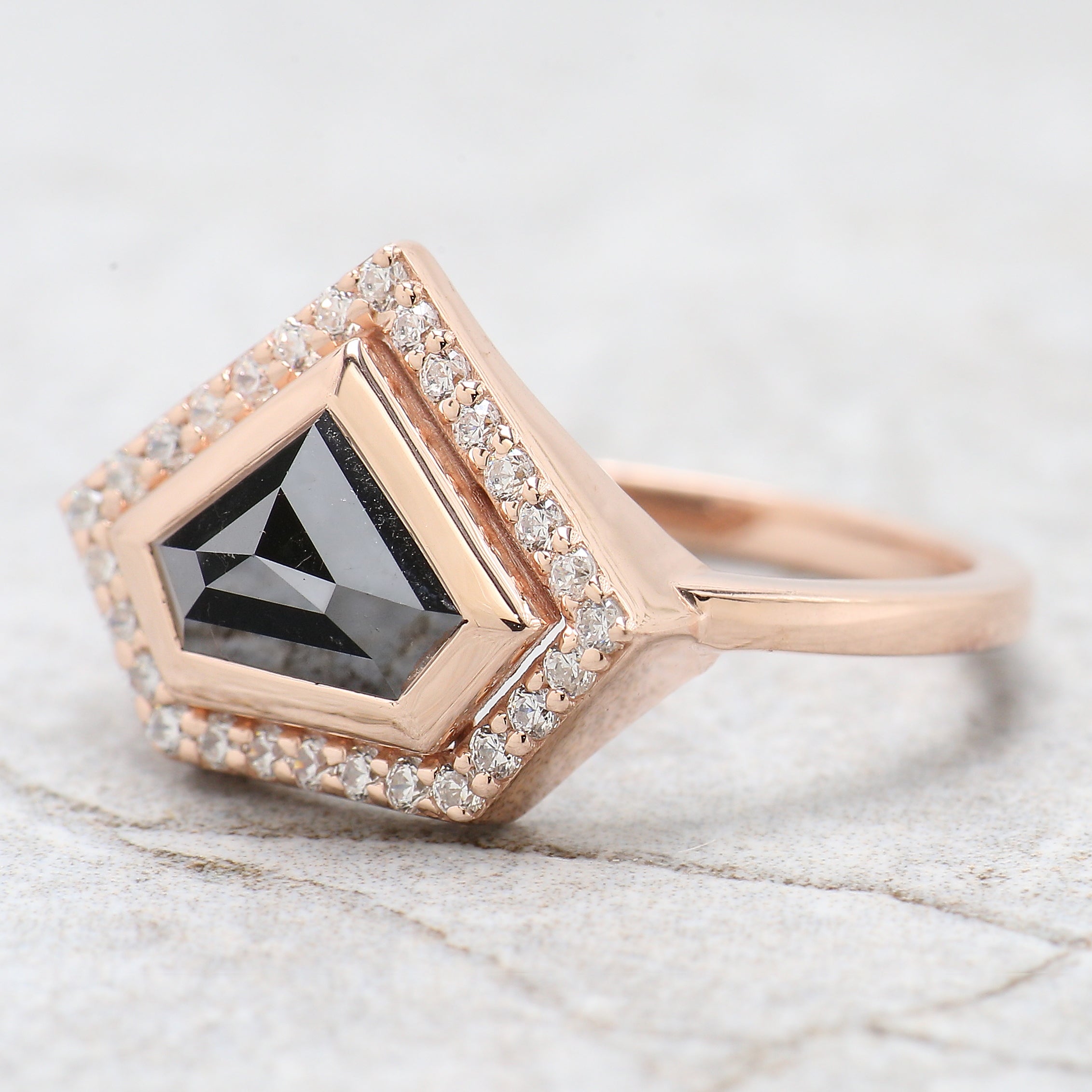 Shield Salt And Pepper Diamond Ring 1.42 Ct 6.70 MM Shield Diamond Ring 14K Solid Rose Gold Silver Shield Engagement Ring Gift For Her QL9803