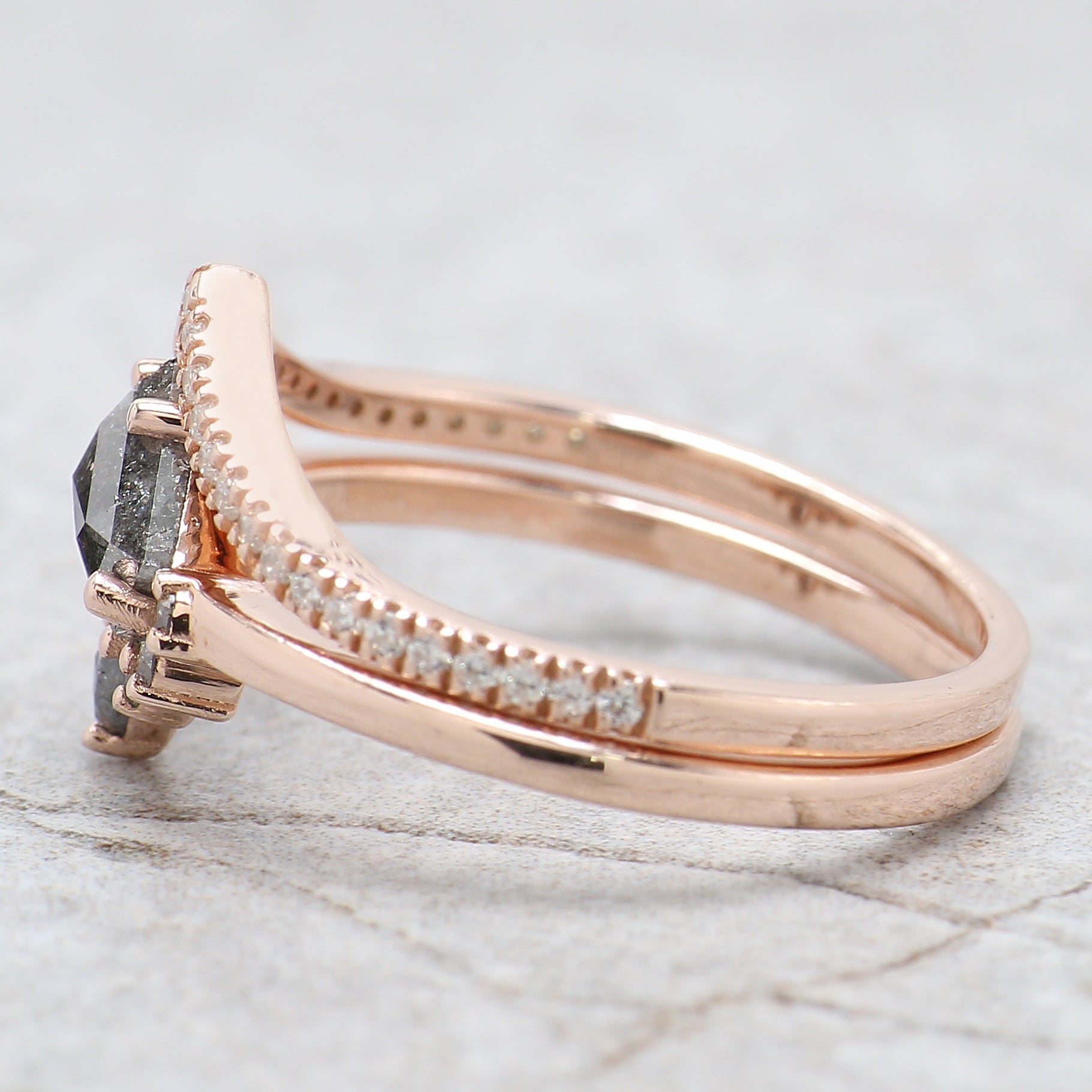 Shield Cut Salt And Pepper Diamond Ring 0.89 Ct 5.80 MM Shield Diamond Ring 14K Solid Rose Gold Silver Engagement Ring Gift For Her QN1226