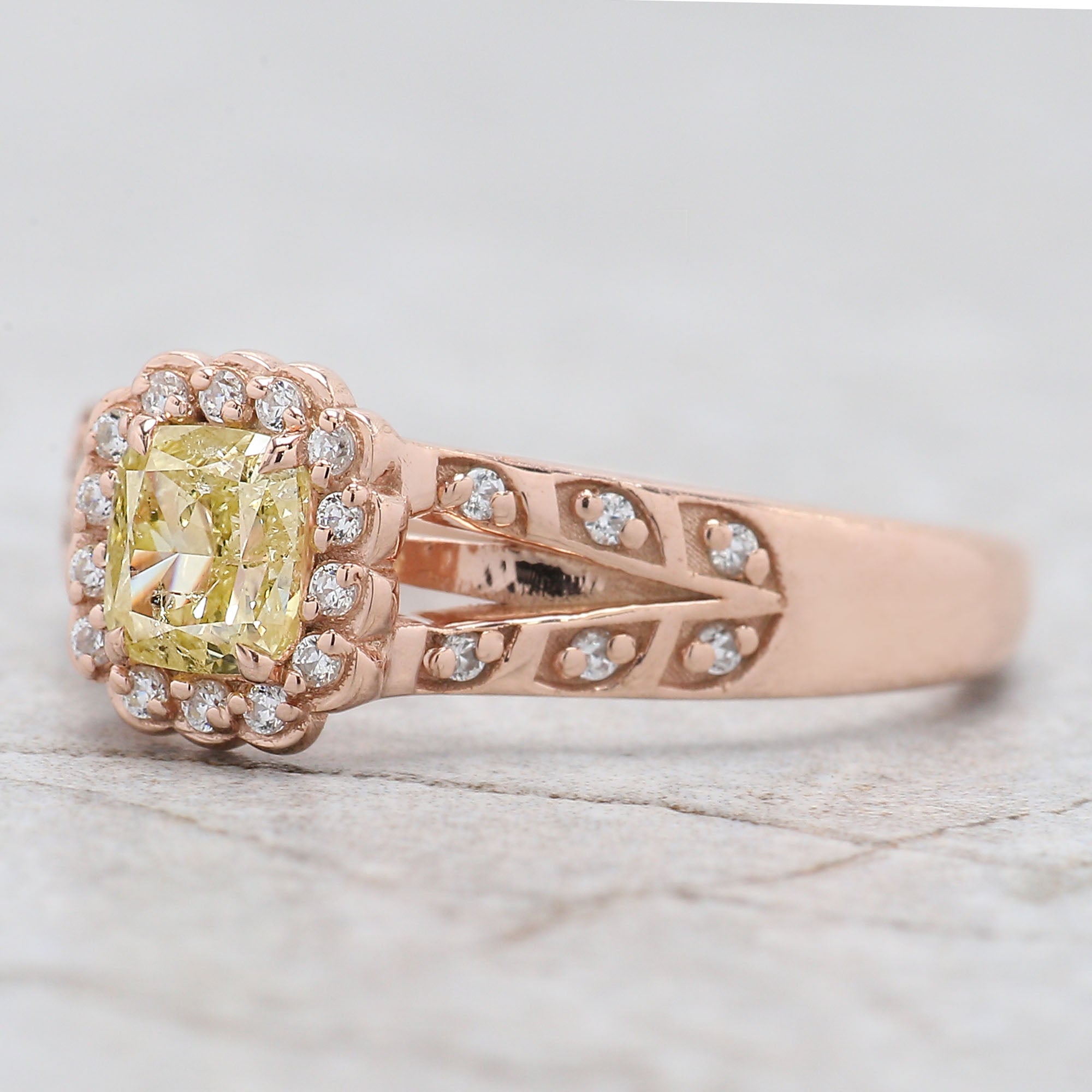 IGI Certified Cushion Yellow Color Diamond Ring 0.56 Ct 4.82 MM Cushion Diamond Ring 14K Solid Rose Gold Engagement Ring Gift For Her QL7701