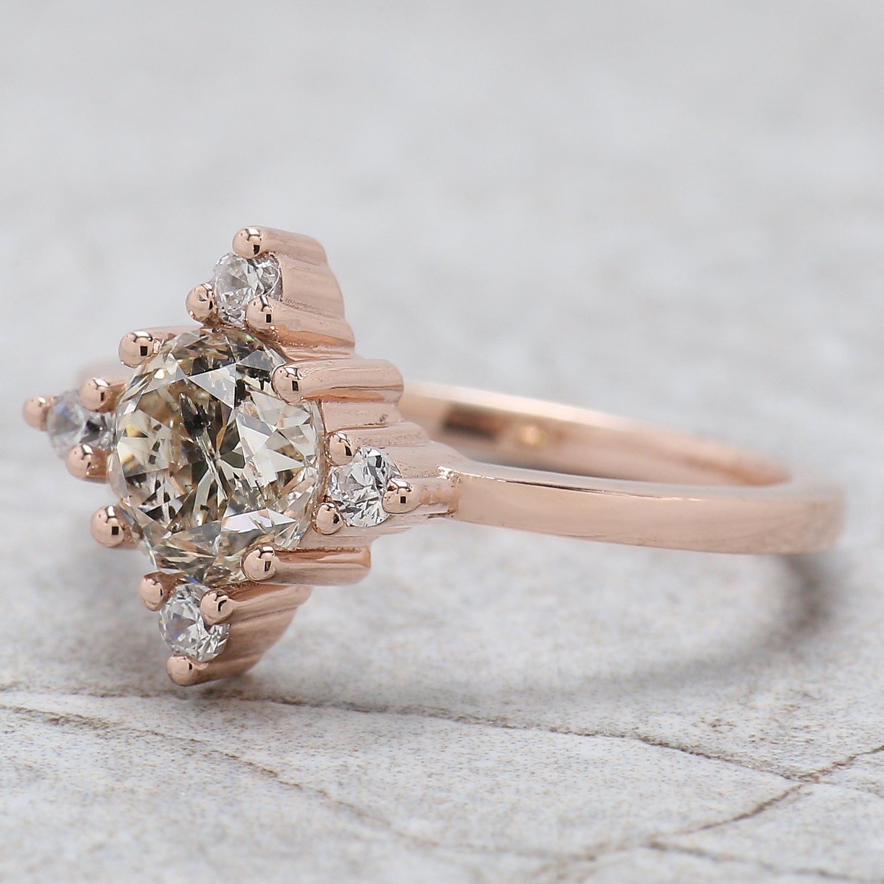 Round Cut Salt And Pepper Diamond Ring 1.25 Ct 6.45 MM Round Diamond Ring 14K Solid Rose Gold Silver Engagement Ring Gift For Her QL2646