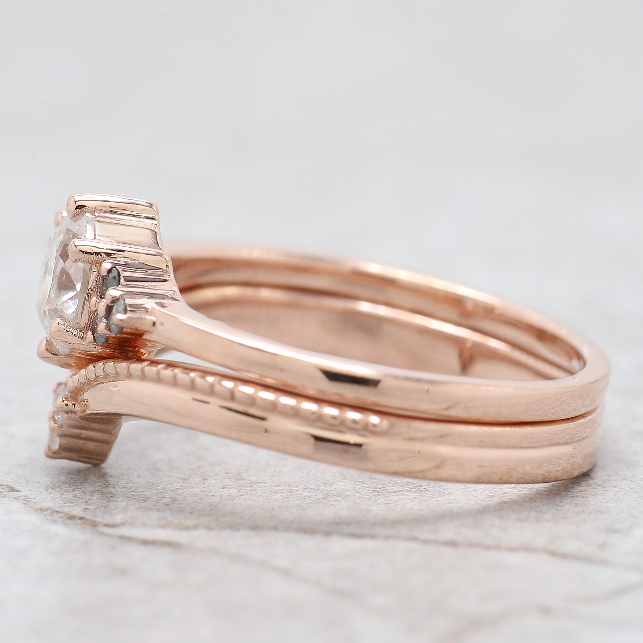 Round Cut Salt And Pepper Diamond Ring 0.73 Ct 5.60 MM Round Diamond Ring 14K Solid Rose Gold Silver Engagement Ring Gift For Her QN8155