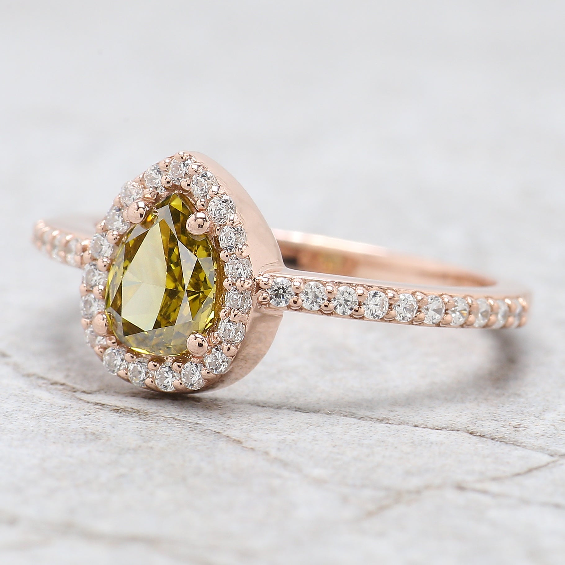 Pear Cut Green Color Diamond Ring 0.67 Ct 6.80 MM Pear Shape Diamond Ring 14K Solid Rose Gold Silver Engagement Ring Gift For Her QL6469