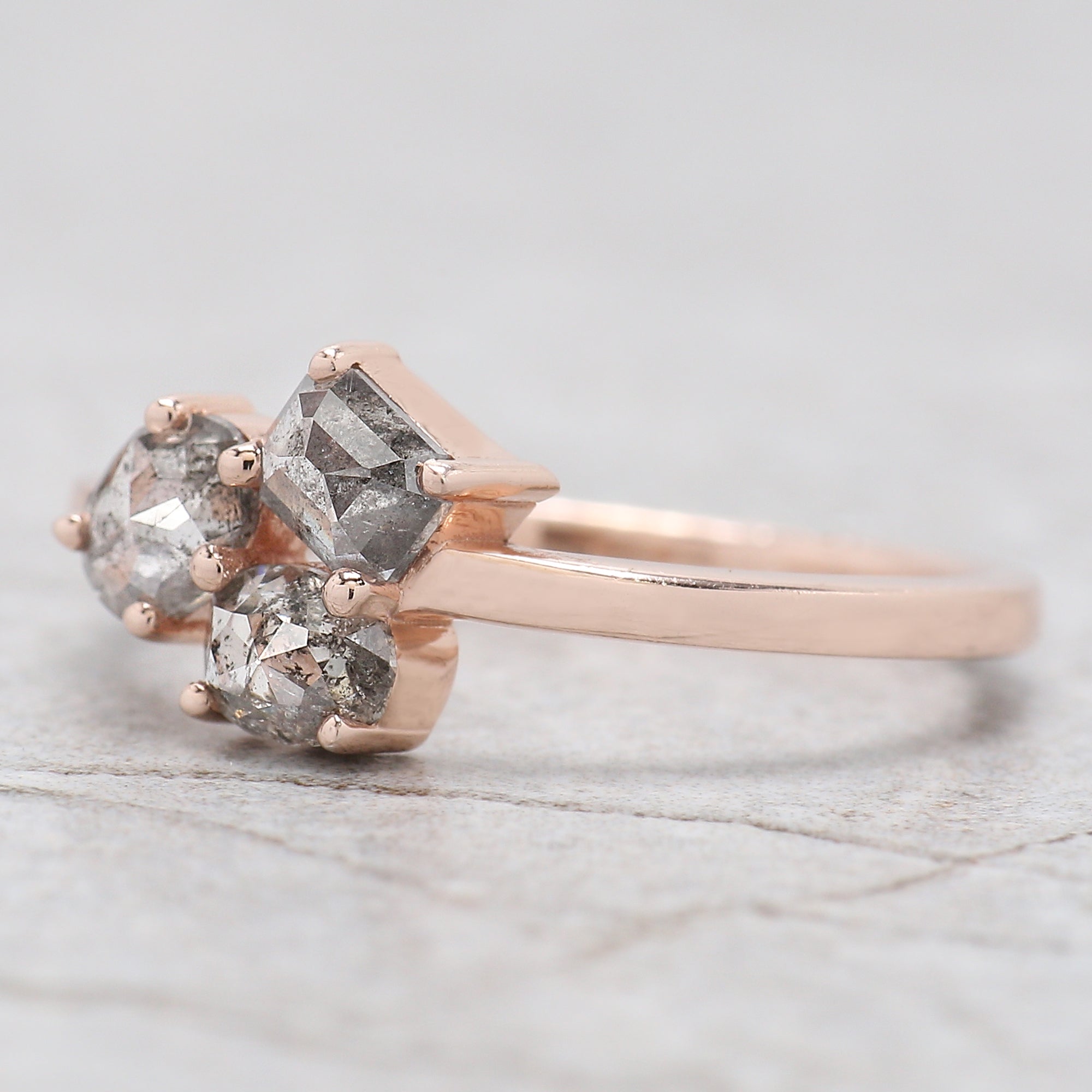 Mix Shape Salt And Pepper Diamond Ring 0.85 Ct 4.80 MM Mix Shape Diamond Ring 14K Solid Rose Gold Silver Engagement Ring Gift For Her QL636