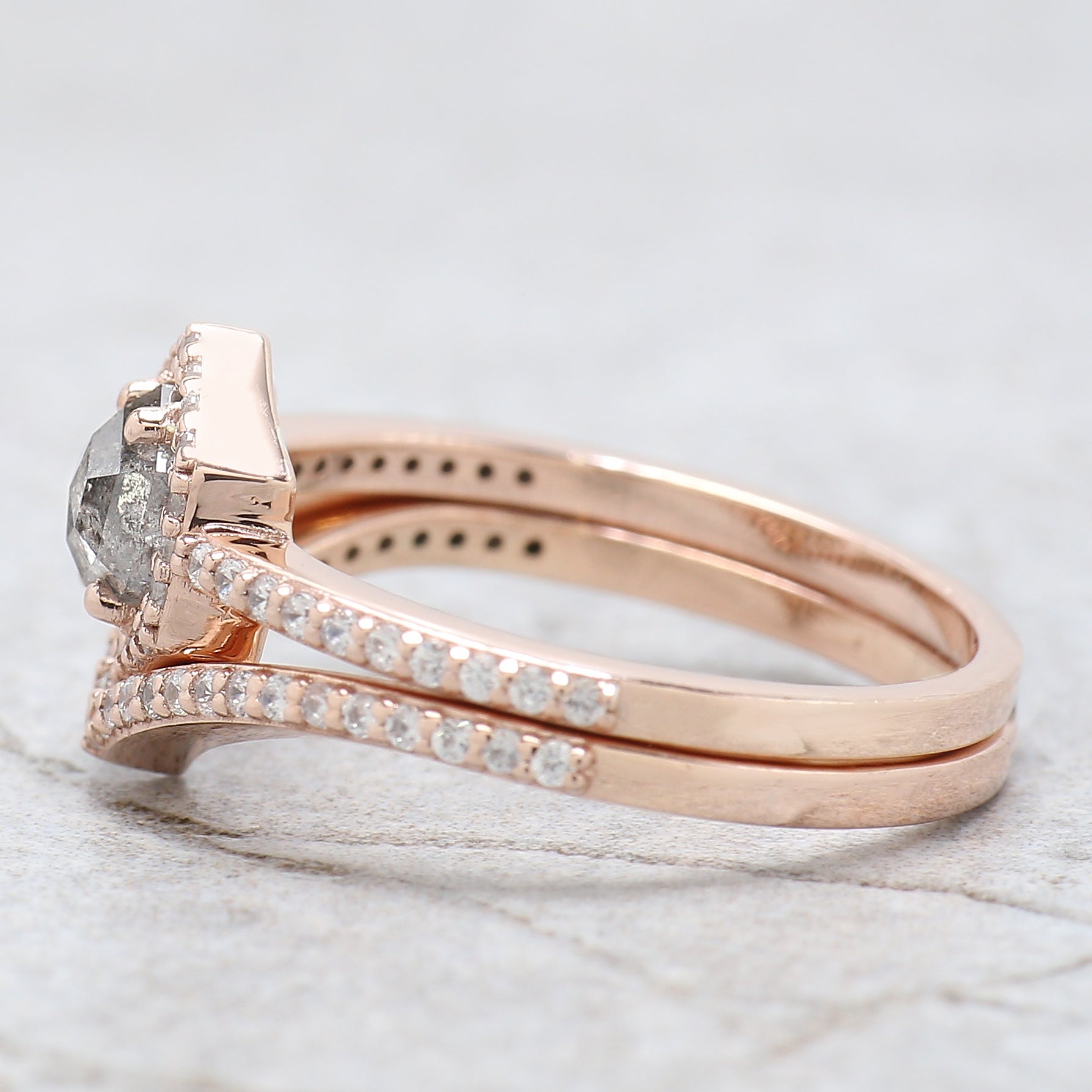 Hexagon Salt And Pepper Diamond Ring 0.58 Ct 5.45 MM Hexagon Cut Diamond Ring 14K Solid Rose Gold Silver Engagement Ring Gift For Her QN536