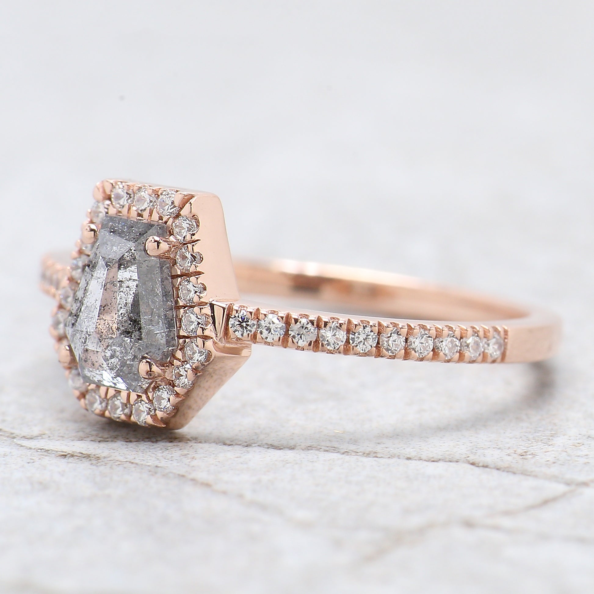 Coffin Cut Salt And Pepper Diamond Ring 0.61 Ct 6.22 MM Coffin Diamond Ring 14K Solid Rose Gold Silver Engagement Ring Gift For Her QN1888