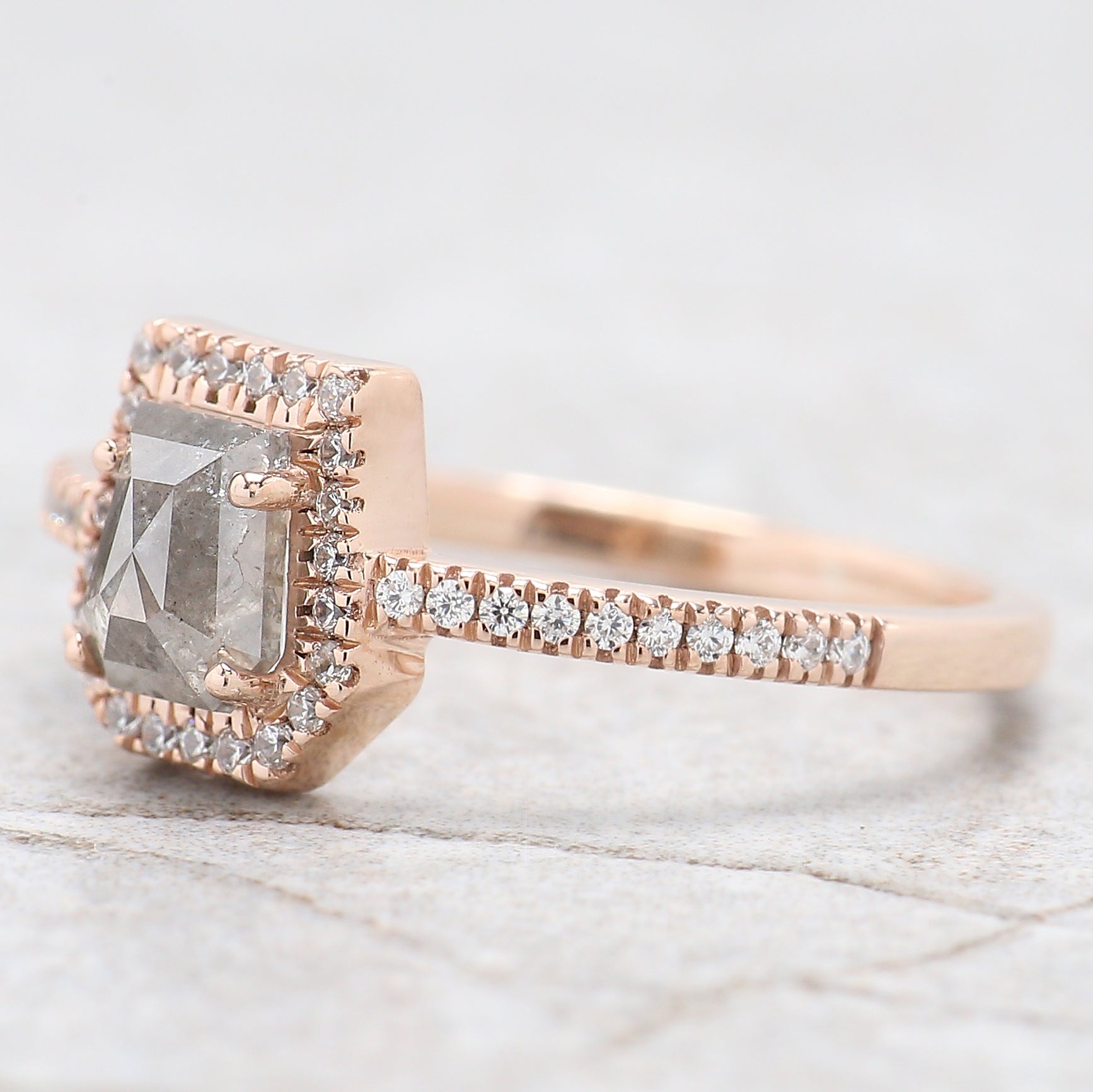 Coffin Salt And Pepper Diamond Ring, Salt And Pepper Coffin Diamond Engagement Ring, Coffin Shape Diamond Ring, Coffin Cut Ring, QL5831