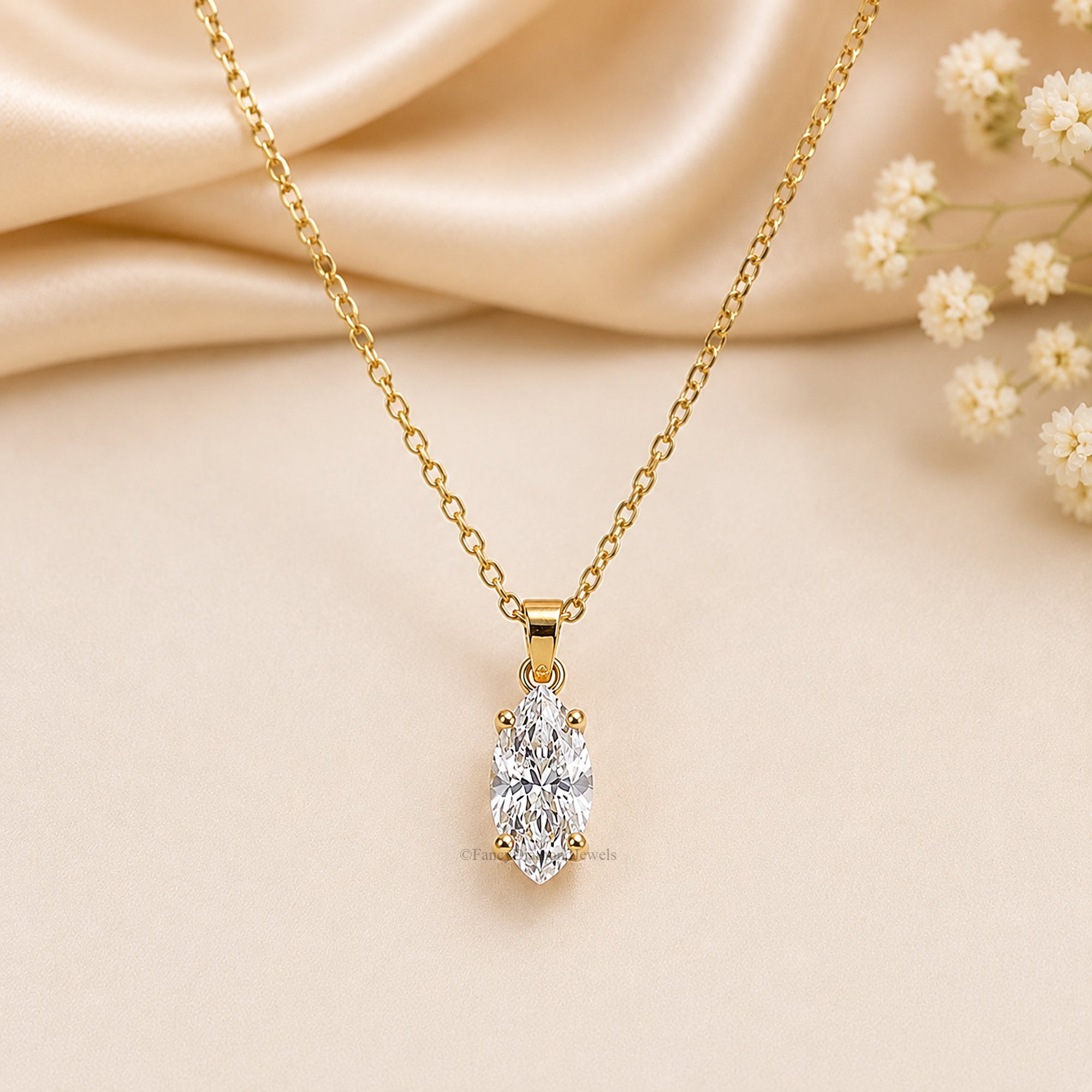 Marquise Shape Moissanite Necklace, 14K Gold Diamond Pendant, Dainty Marquise Necklace, Elegant Pendant Jewelry, Bridal Gift for Her FD600