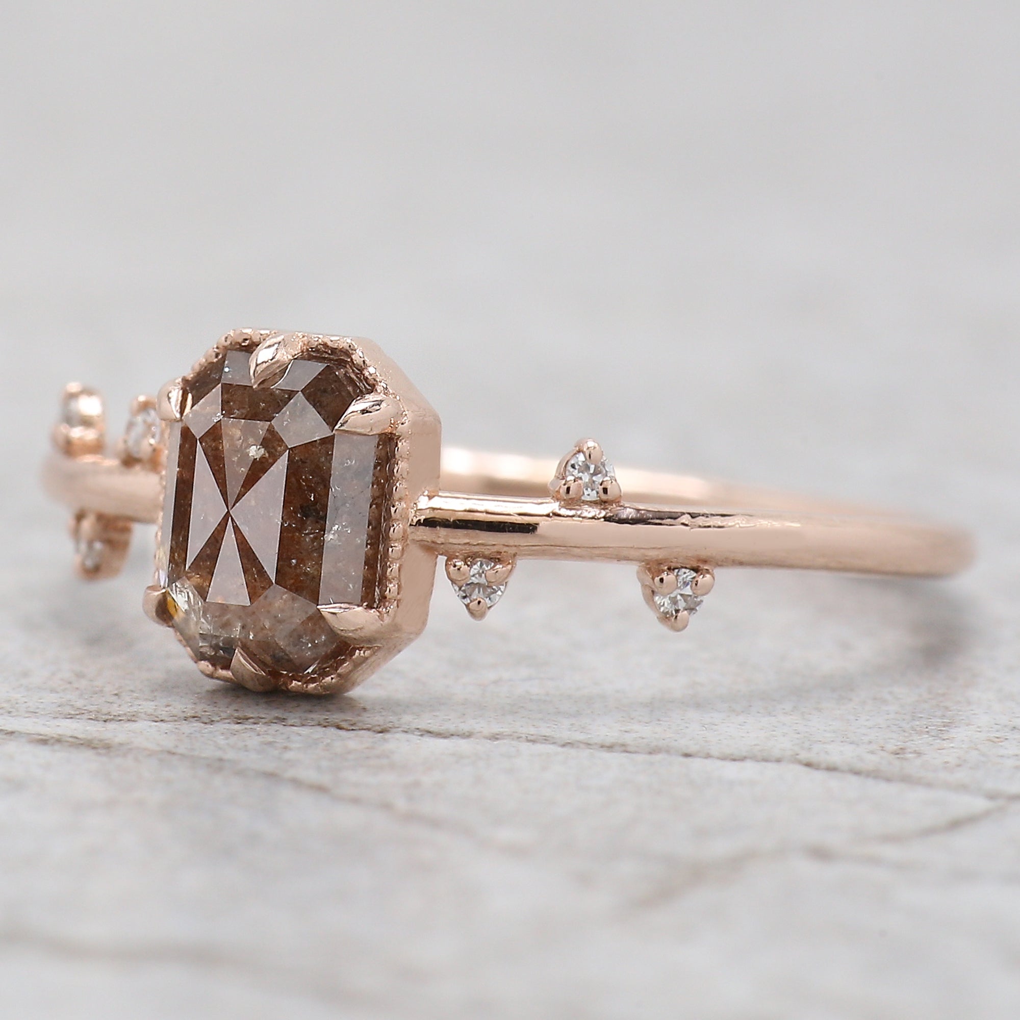 Emerald Cut Brown Color Diamond Ring 0.79 Ct 6.18 MM Emerald Shape Diamond Ring 14K Rose Gold Silver Engagement Ring Gift For Her QL652