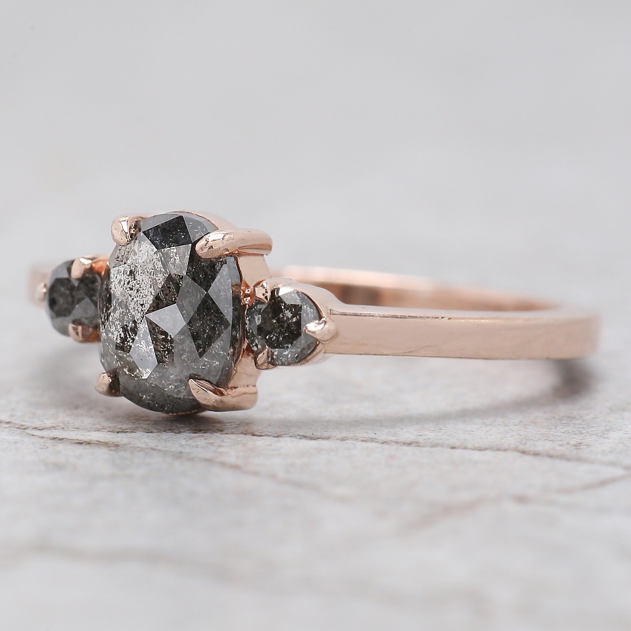 Oval Cut Salt And Pepper Diamond Ring 0.95 Ct 6.80 MM Oval Diamond Ring 14K Solid Rose Gold Silver Oval Engagement Ring Gift For Her QL1544