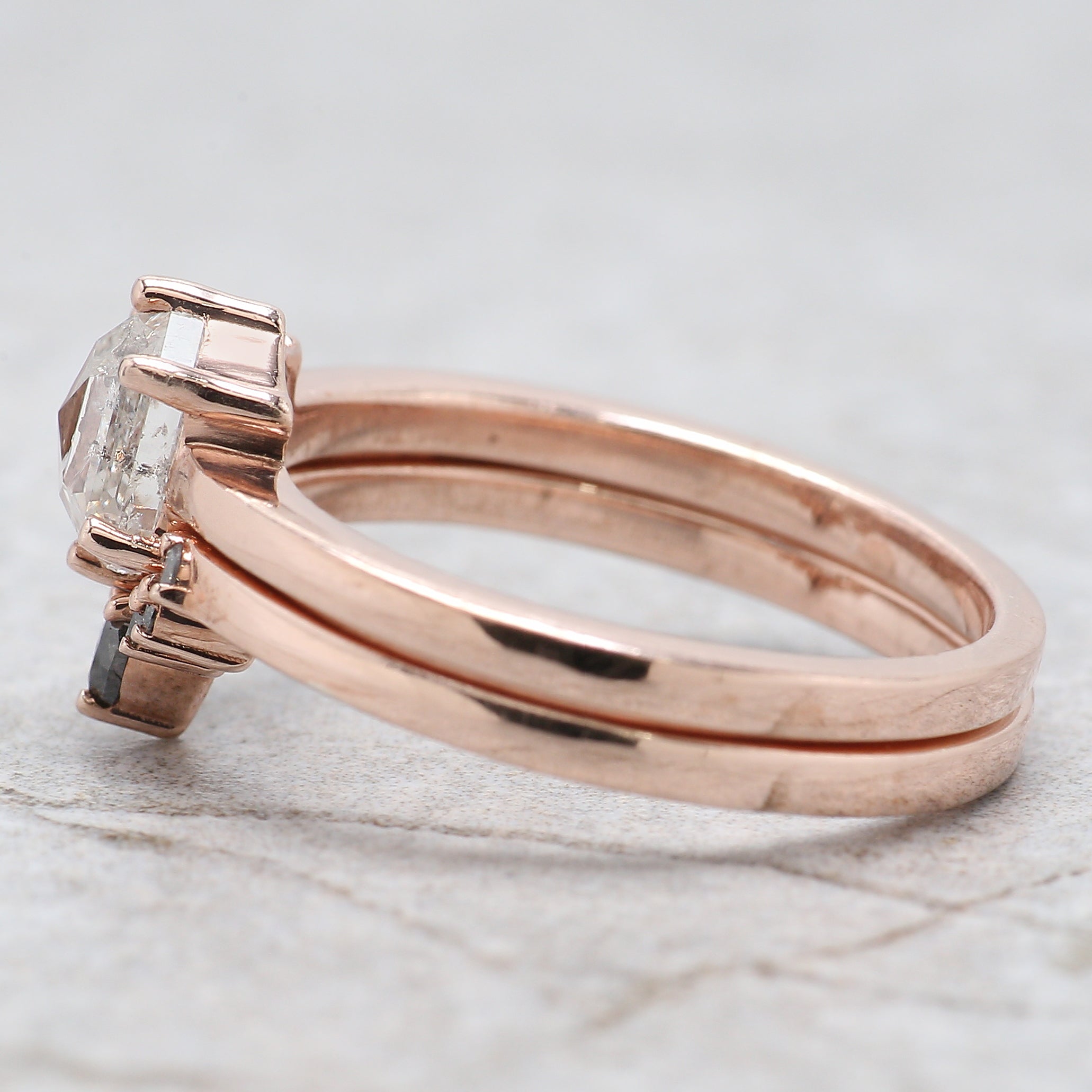 Hexagon Cut Salt And Pepper Diamond Ring 1.08 Ct 6.67 MM Hexagon Cut Diamond Ring 14K Rose Gold Silver Engagement Ring Gift For Her QL2576