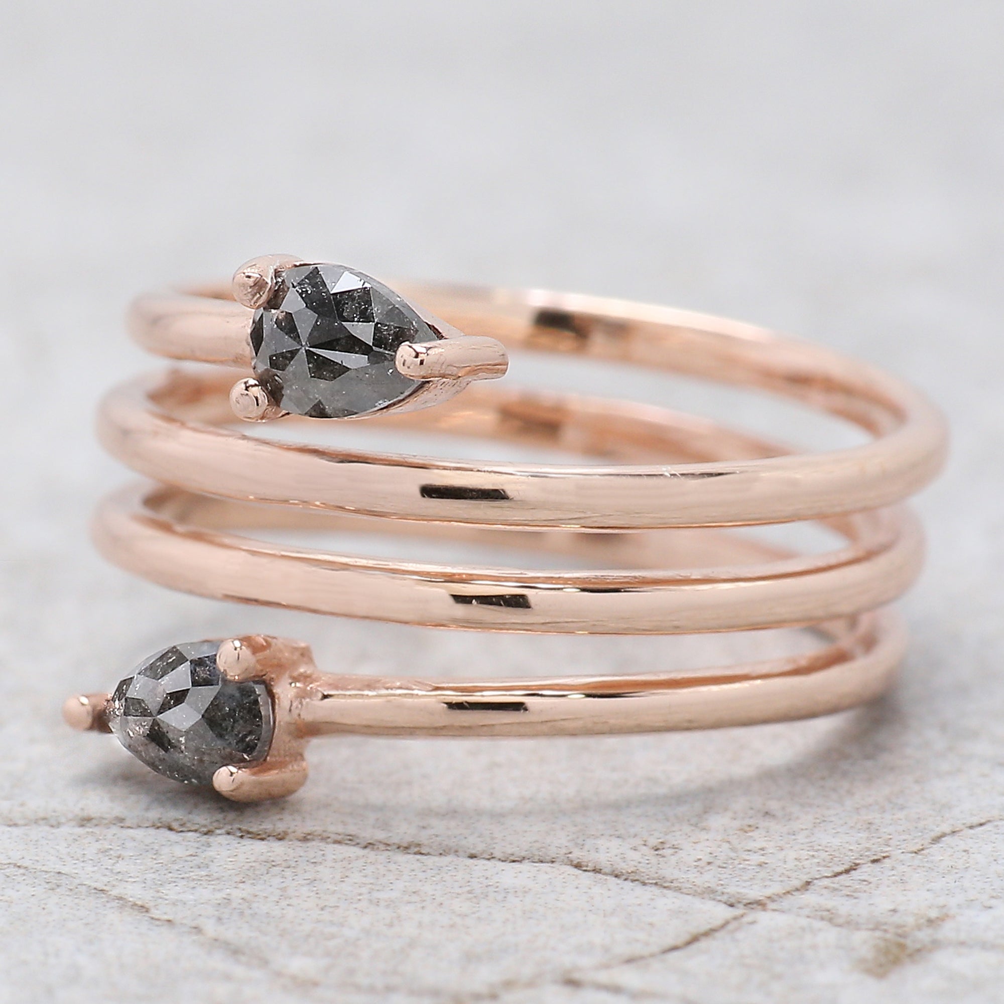 Salt And Pepper Pear Diamond Ring 14K Solid Rose White Yellow Gold Ring Engagement Wedding Gift Ring 0.47 CT QN942